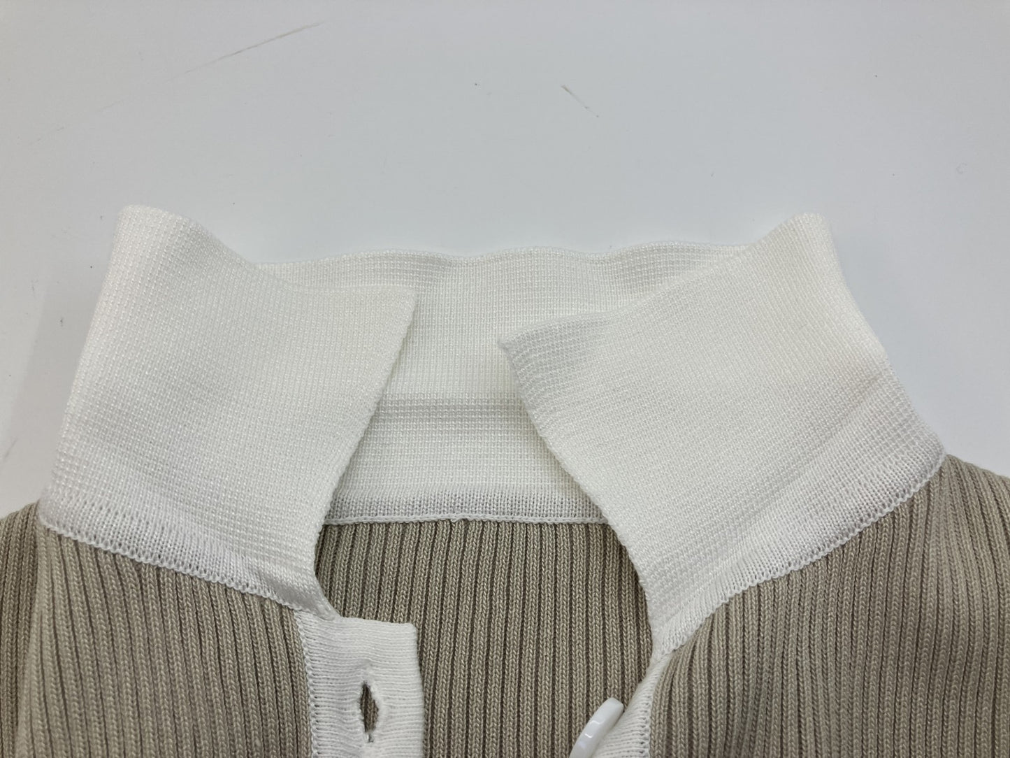 ANAP Rib Knit Polo Dress, Short Sleeve, Tight Fit, Beige and White, Collared, One Size Fits Most, Stretch