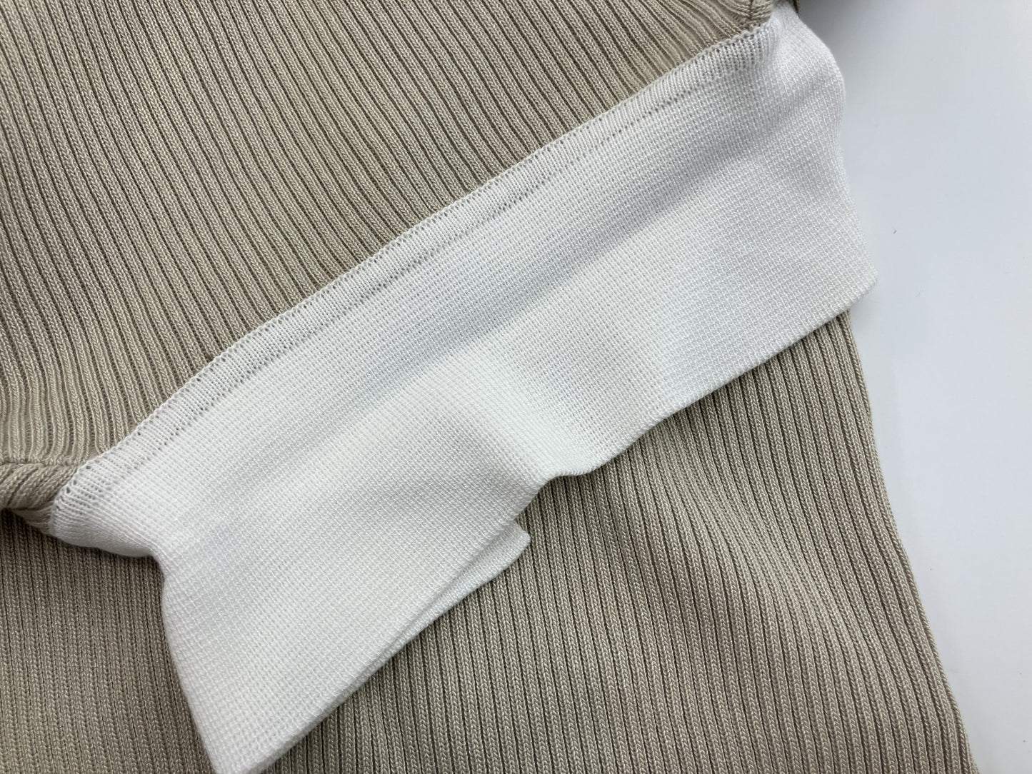 ANAP Rib Knit Polo Dress, Short Sleeve, Tight Fit, Beige and White, Collared, One Size Fits Most, Stretch
