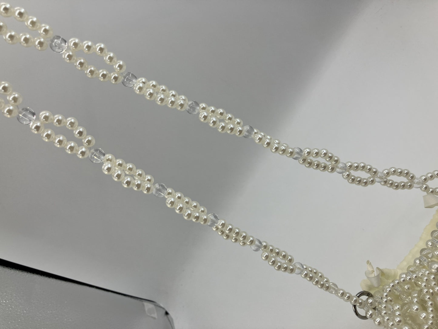 Faux Pearl Beaded Mini Shoulder Bag White Clear Chain Evening Purse