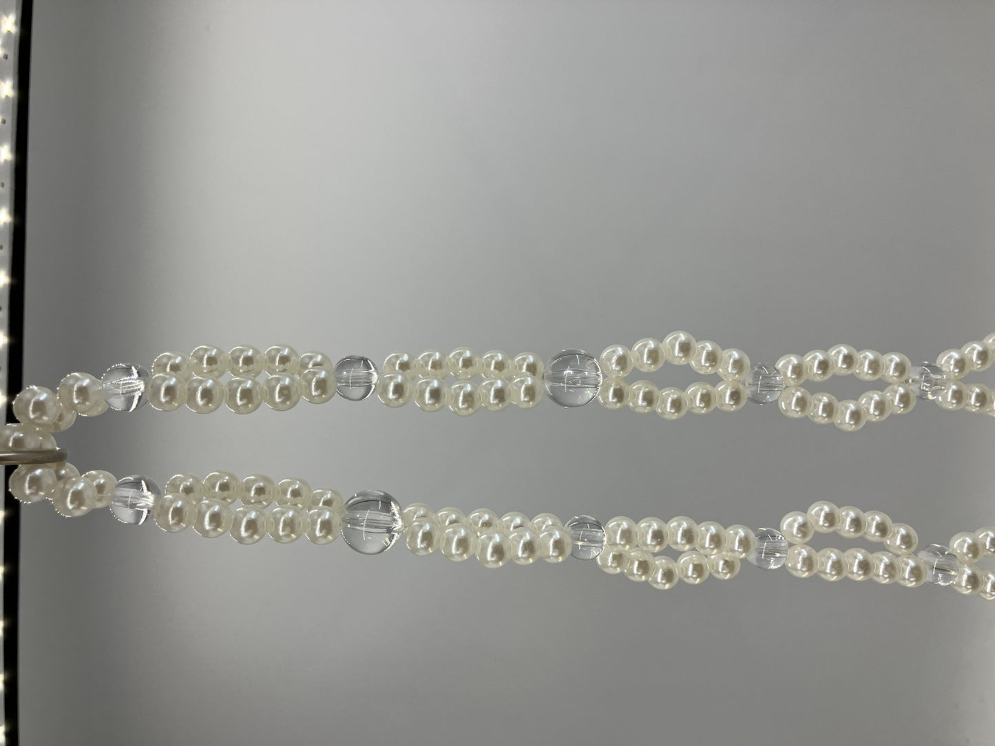 Faux Pearl Beaded Mini Shoulder Bag White Clear Chain Evening Purse