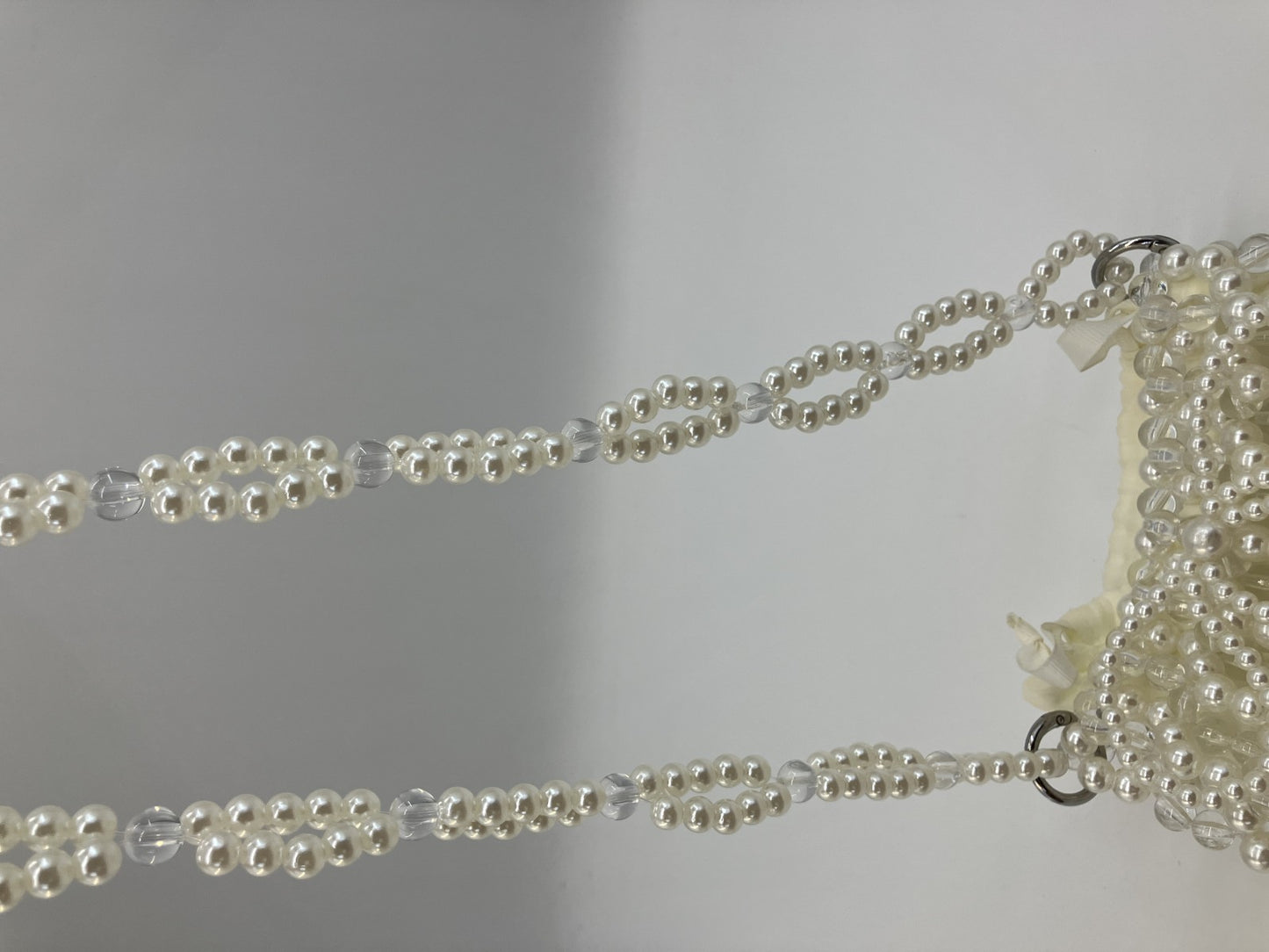 Faux Pearl Beaded Mini Shoulder Bag White Clear Chain Evening Purse