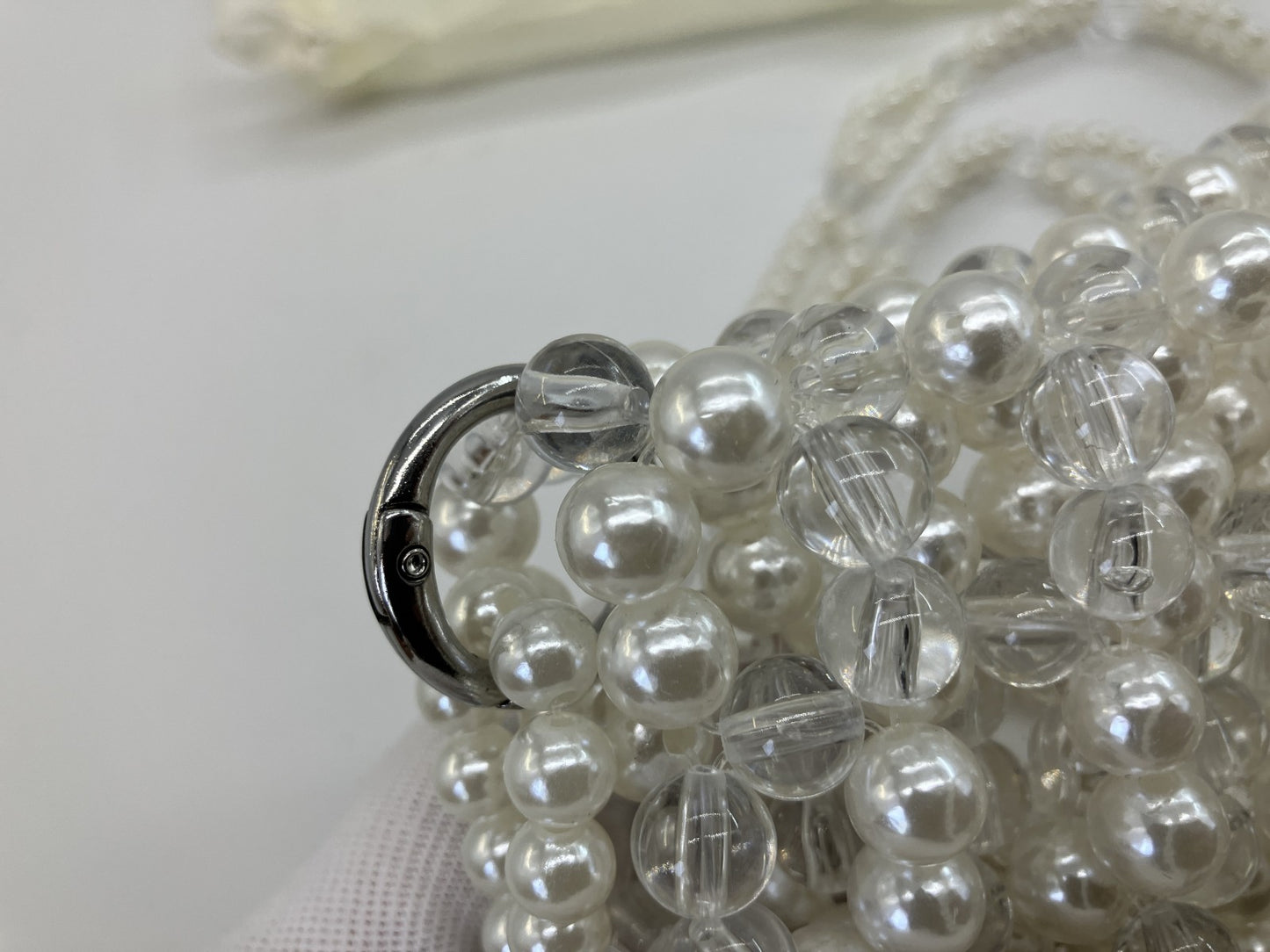 Faux Pearl Beaded Mini Shoulder Bag White Clear Chain Evening Purse