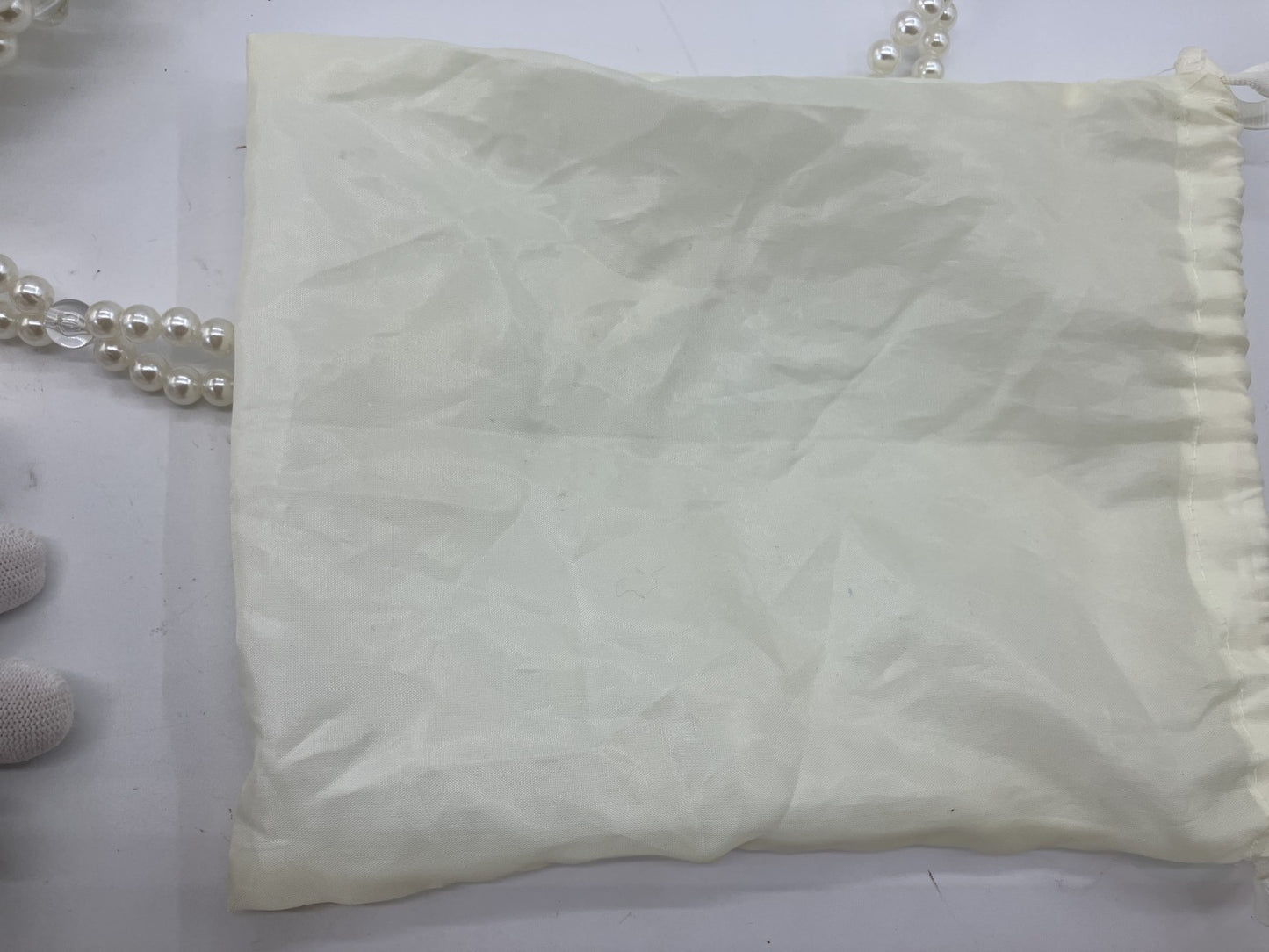 Faux Pearl Beaded Mini Shoulder Bag White Clear Chain Evening Purse