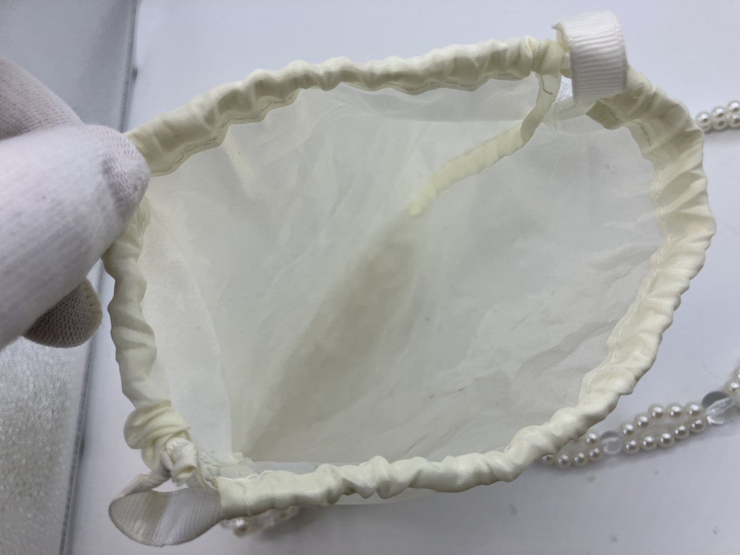 Faux Pearl Beaded Mini Shoulder Bag White Clear Chain Evening Purse