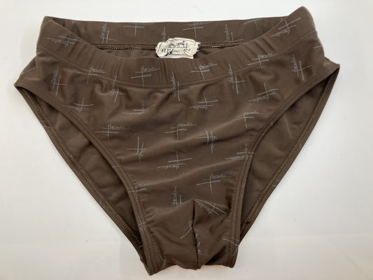 HERMES Men’s Swim Brief Swimsuit Brown Logo Pattern Size L Authentic