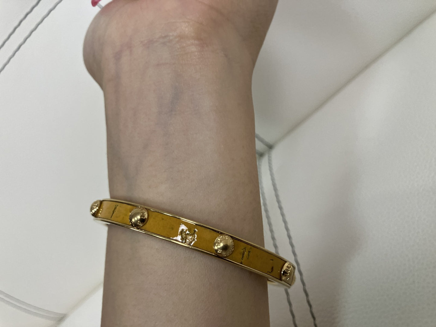 Louis Vuitton Bangle Bracelet Gold Yellow Resin Stud Size S LE0112 Vintage