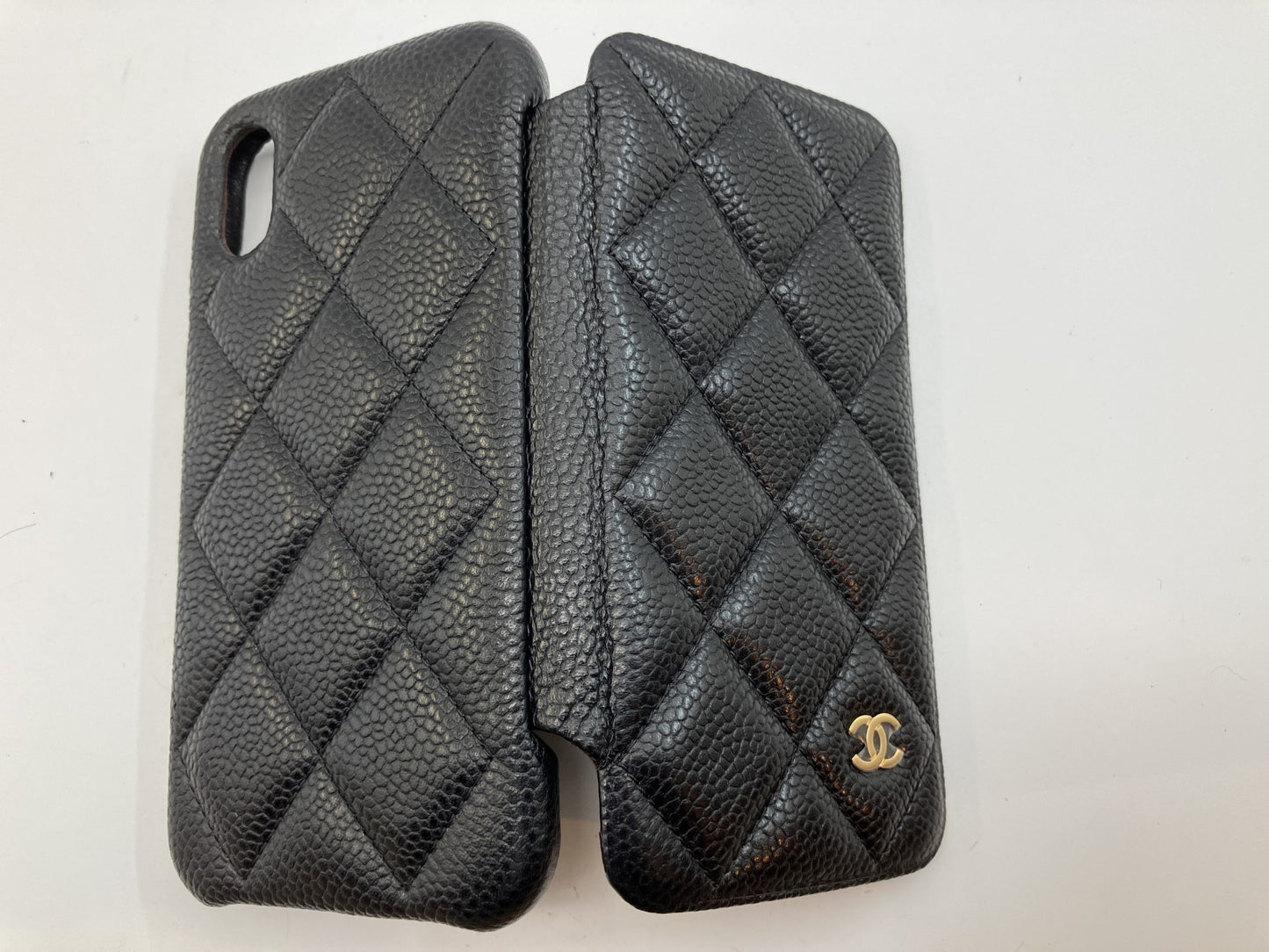 CHANEL Caviar Leather Flip iPhone Case Black CC Logo iPhone X XS w Box Auth