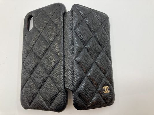 CHANEL Caviar Leather Flip iPhone Case Black CC Logo iPhone X XS w Box Auth