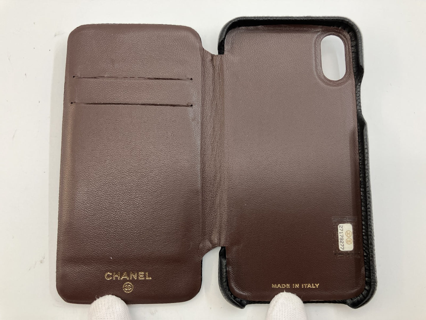 CHANEL Caviar Leather Flip iPhone Case Black CC Logo iPhone X XS w Box Auth