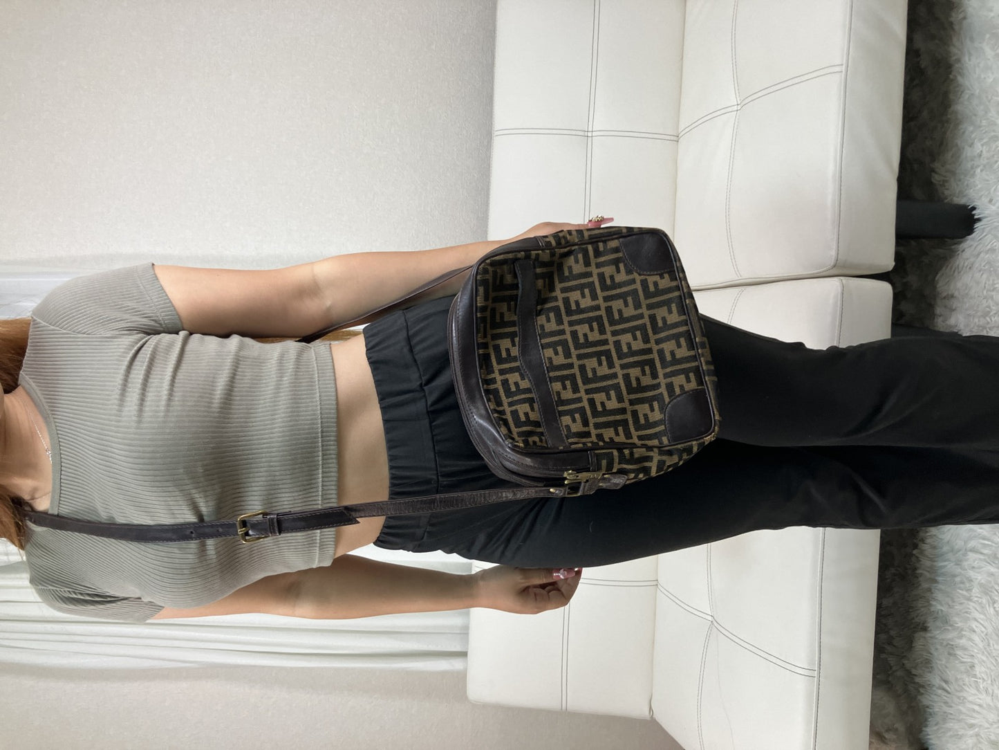 FENDI Zucca FF Canvas Shoulder Bag Brown Crossbody Vintage Italy