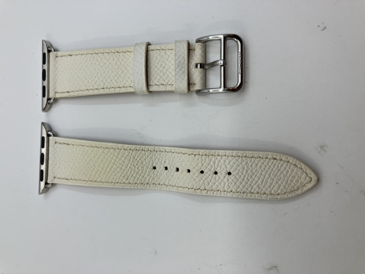HERMES Apple Watch Band Strap Leather DT38 38mm (Fits 38/40/41) White/Off-White Made in France Box Pouch