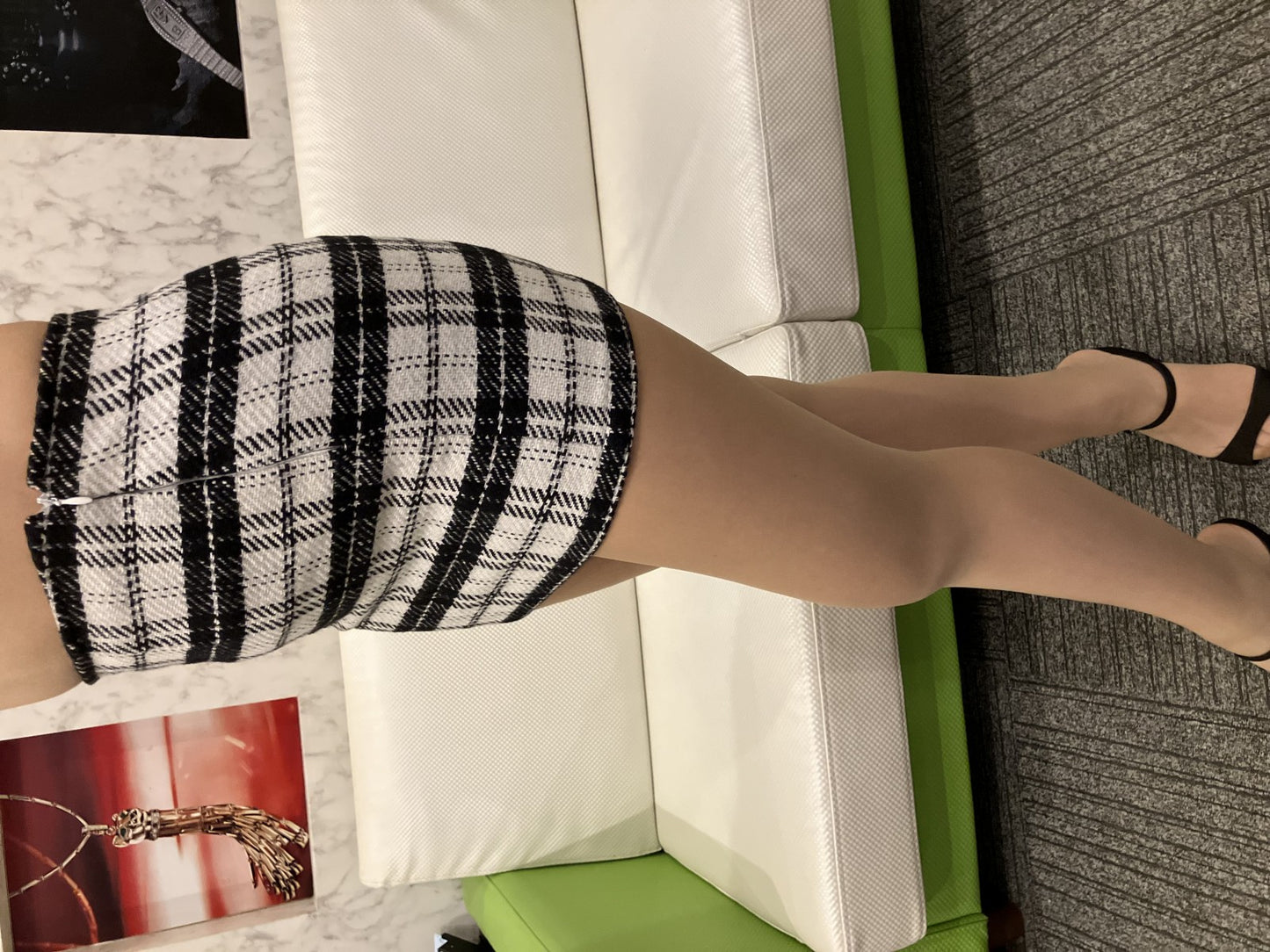 EGOIST Tweed Check Pattern Mini Skirt Size S Black and white monotone / Lined / Side zipper closure /