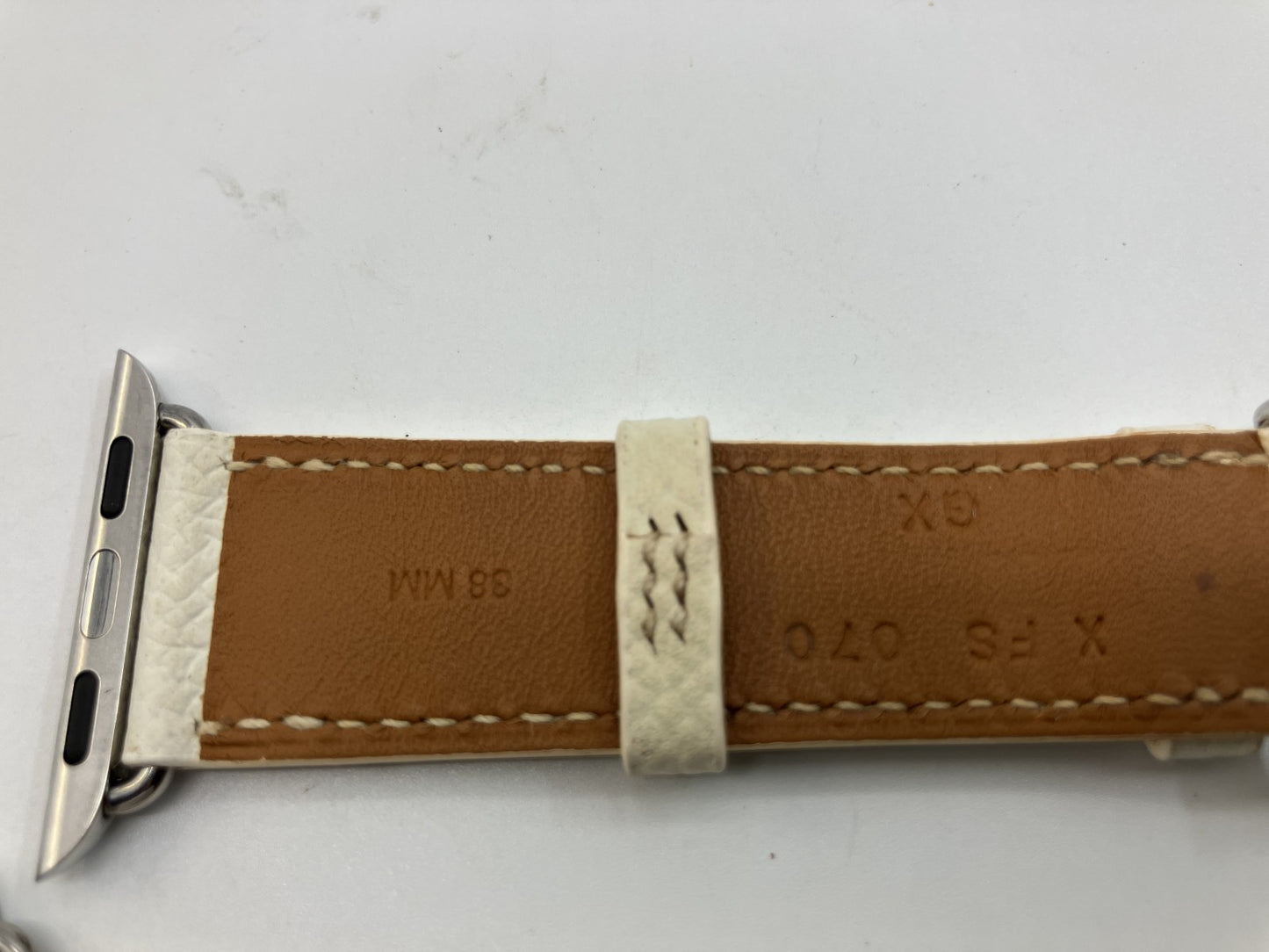 HERMES Apple Watch Band Strap Leather DT38 38mm (Fits 38/40/41) White/Off-White Made in France Box Pouch