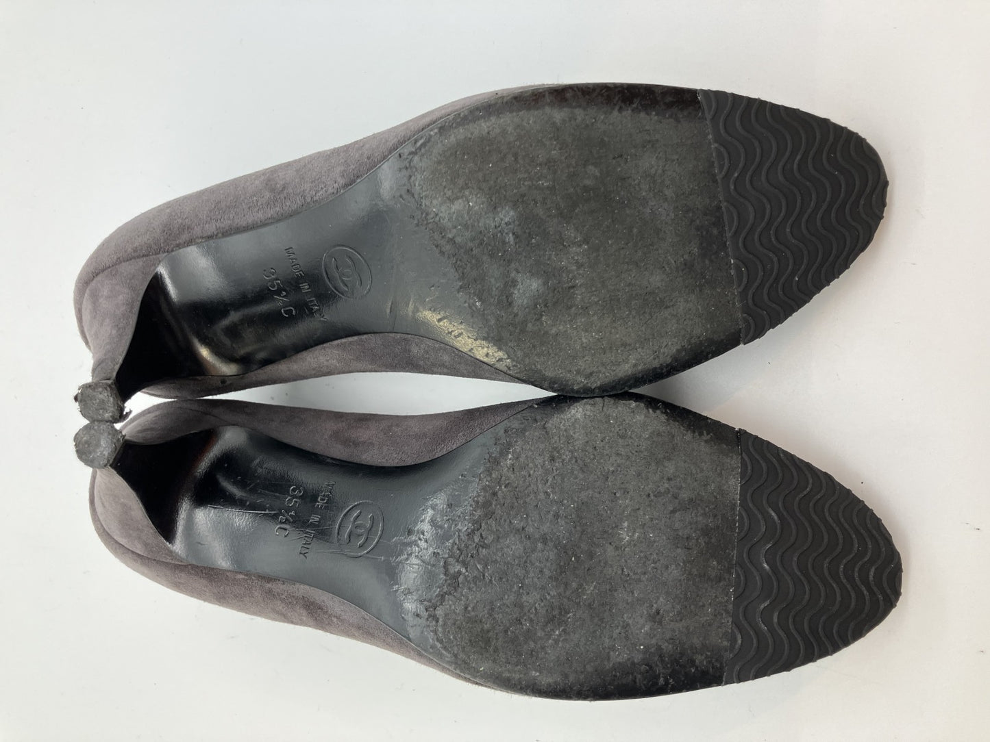 Chanel Coco Mark Suede Pumps (JP 22.5 cm)(US 5.5)(8.86 inch)(EU 35.5) Women's Gray