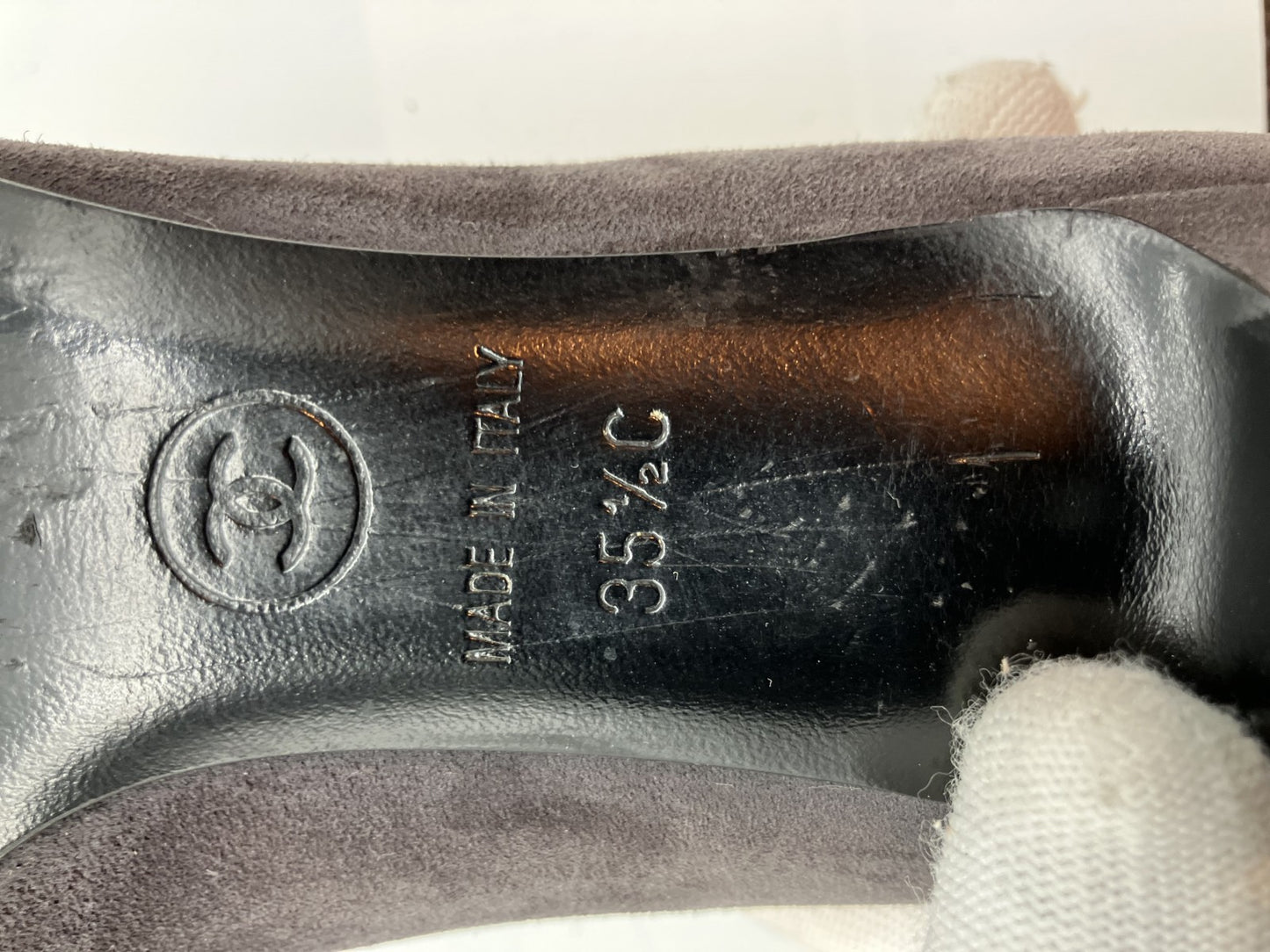 Chanel Coco Mark Suede Pumps (JP 22.5 cm)(US 5.5)(8.86 inch)(EU 35.5) Women's Gray