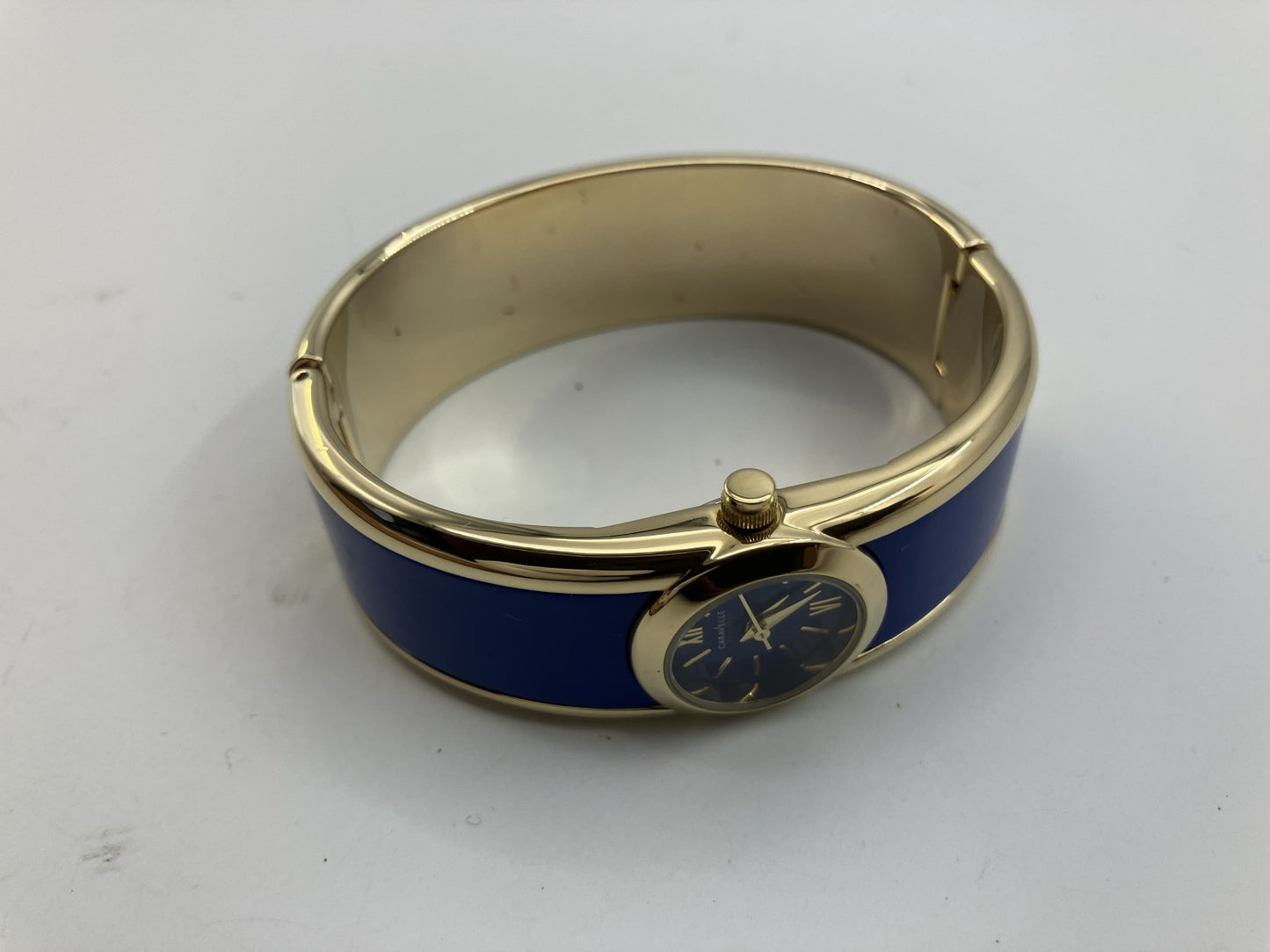 Caravelle New York Quartz Bangle Watch Blue Dial Gold Tone Boxed Ladies
