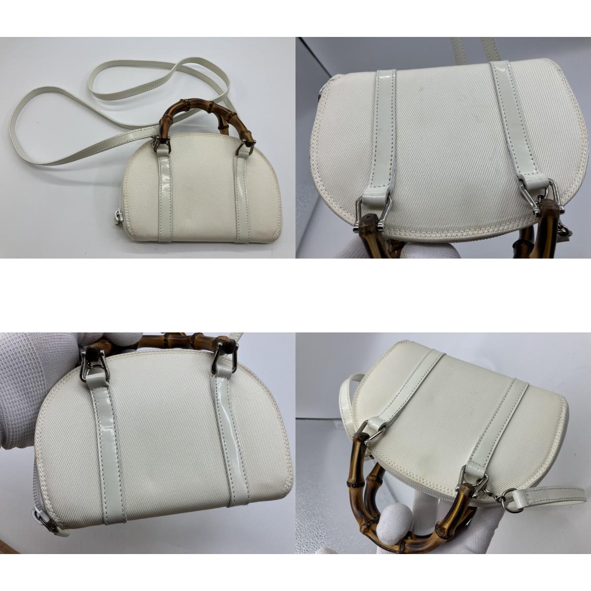 Gucci Bamboo Mini Shoulder Bag Ivory Canvas Leather 2Way Italy Vintage