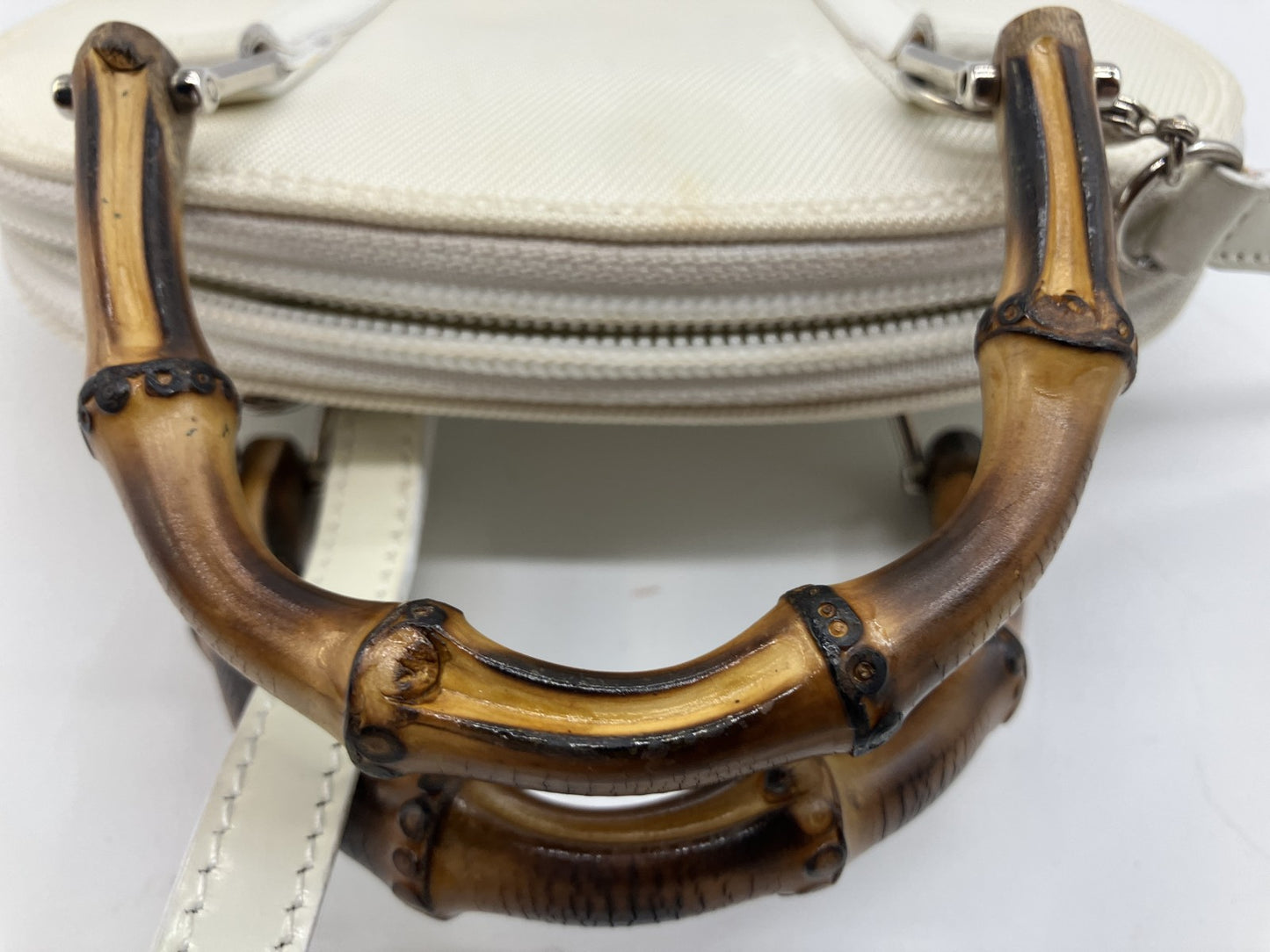Gucci Bamboo Mini Shoulder Bag Ivory Canvas Leather 2Way Italy Vintage