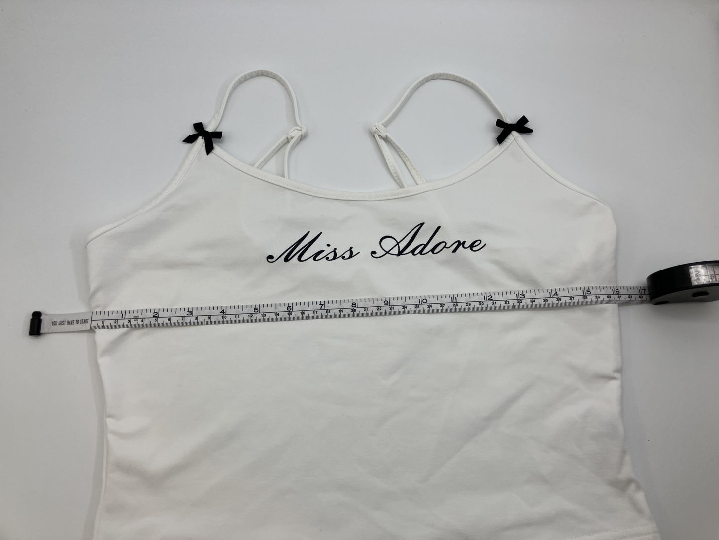 Camisole top, white, Miss Adore, with ribbon, for women, summer, sleeveless, tank top style, pants sold separately,