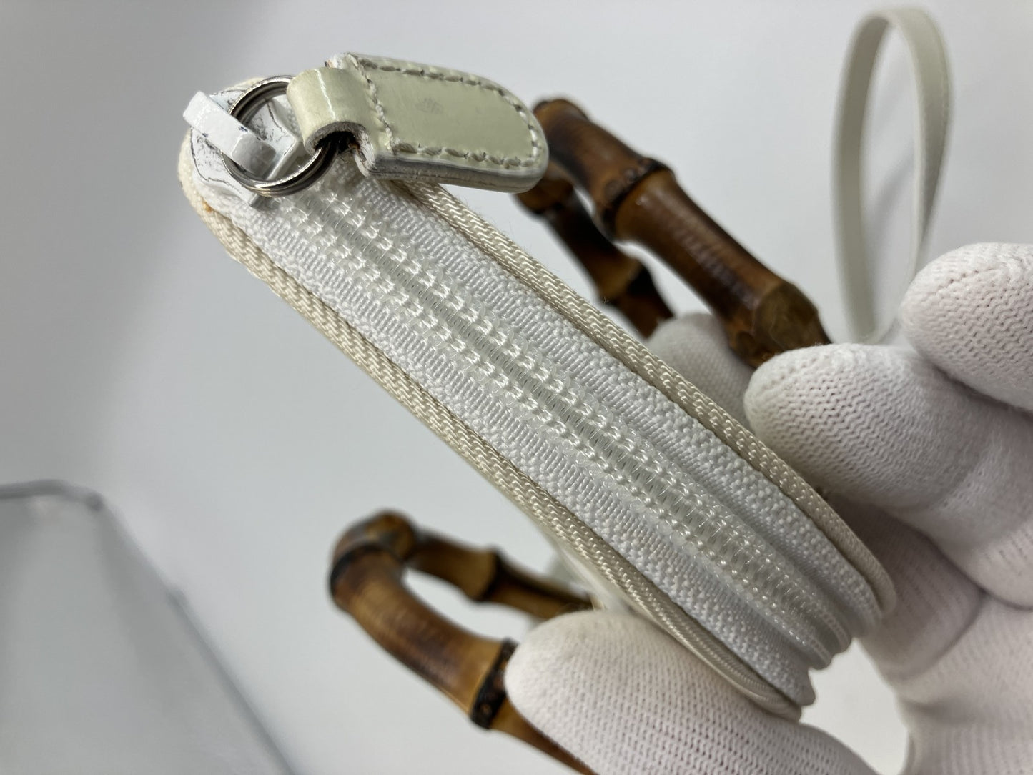 Gucci Bamboo Mini Shoulder Bag Ivory Canvas Leather 2Way Italy Vintage