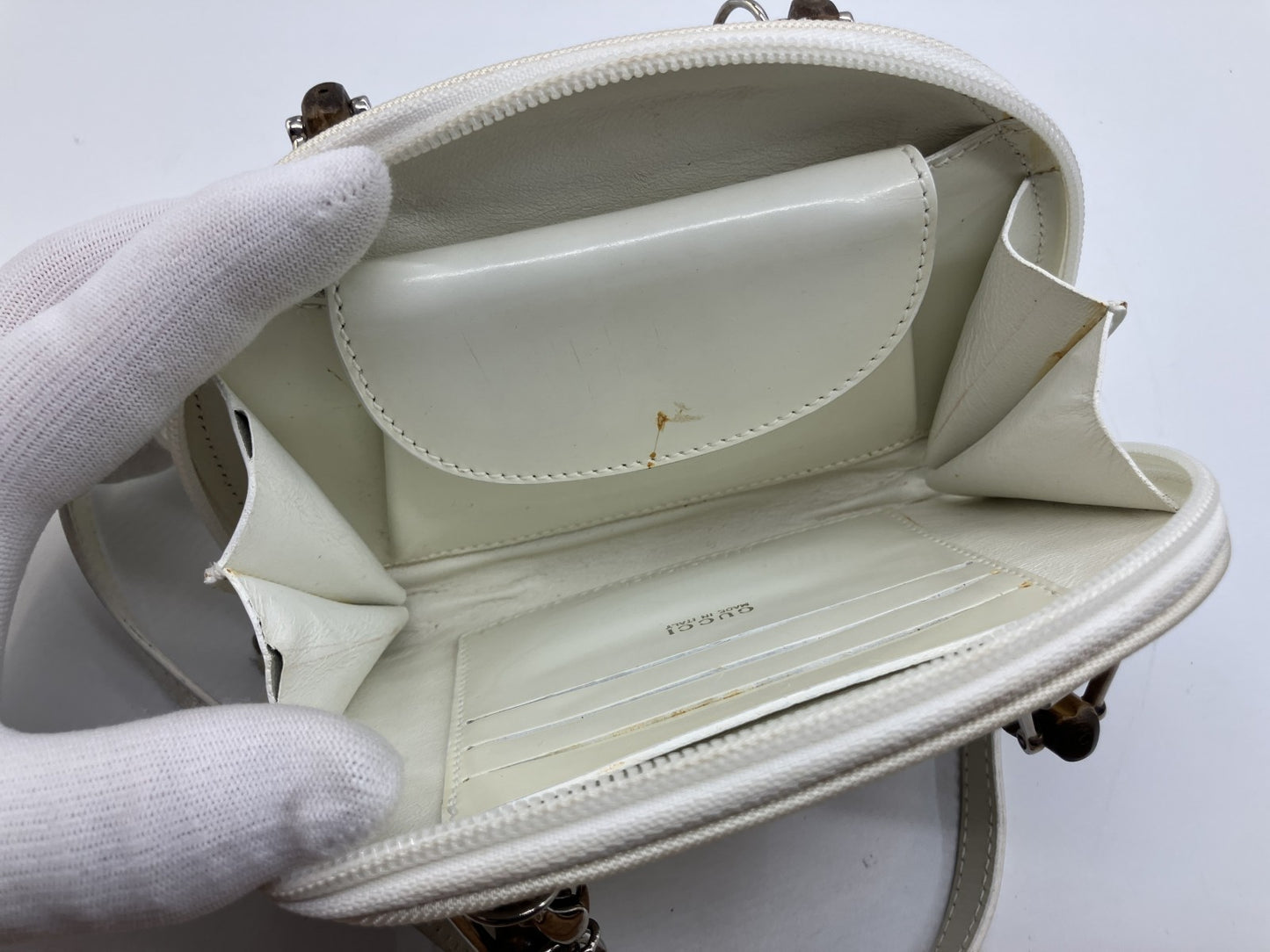 Gucci Bamboo Mini Shoulder Bag Ivory Canvas Leather 2Way Italy Vintage