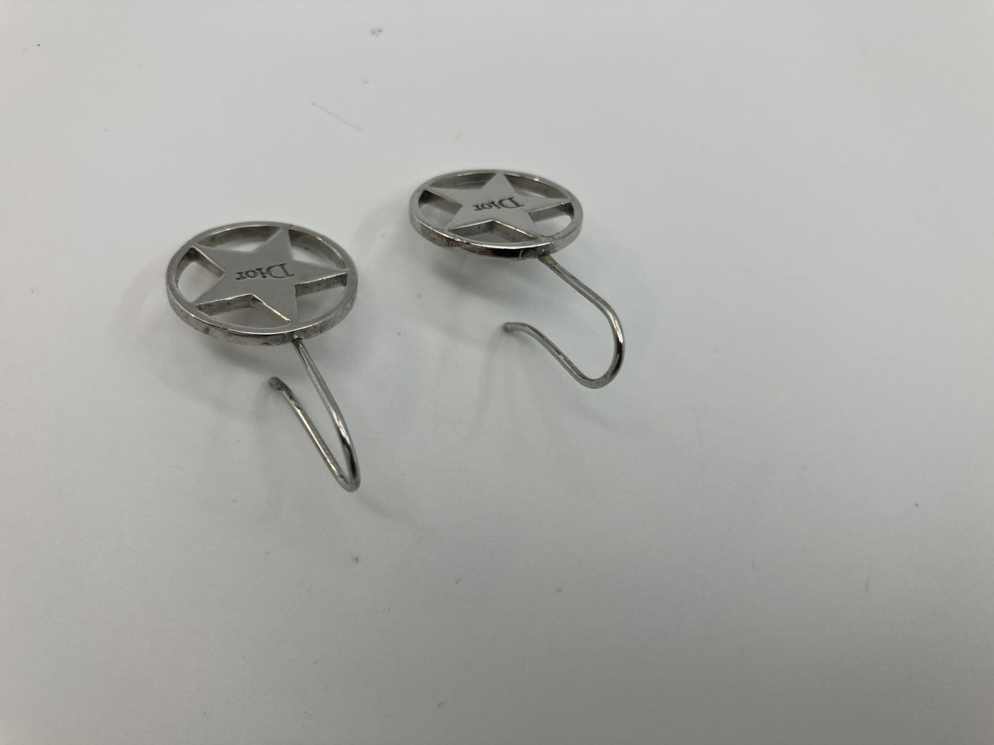 Dior Star Logo Hook Earrings Silver Tone 1.6cm Authentic Made in France
