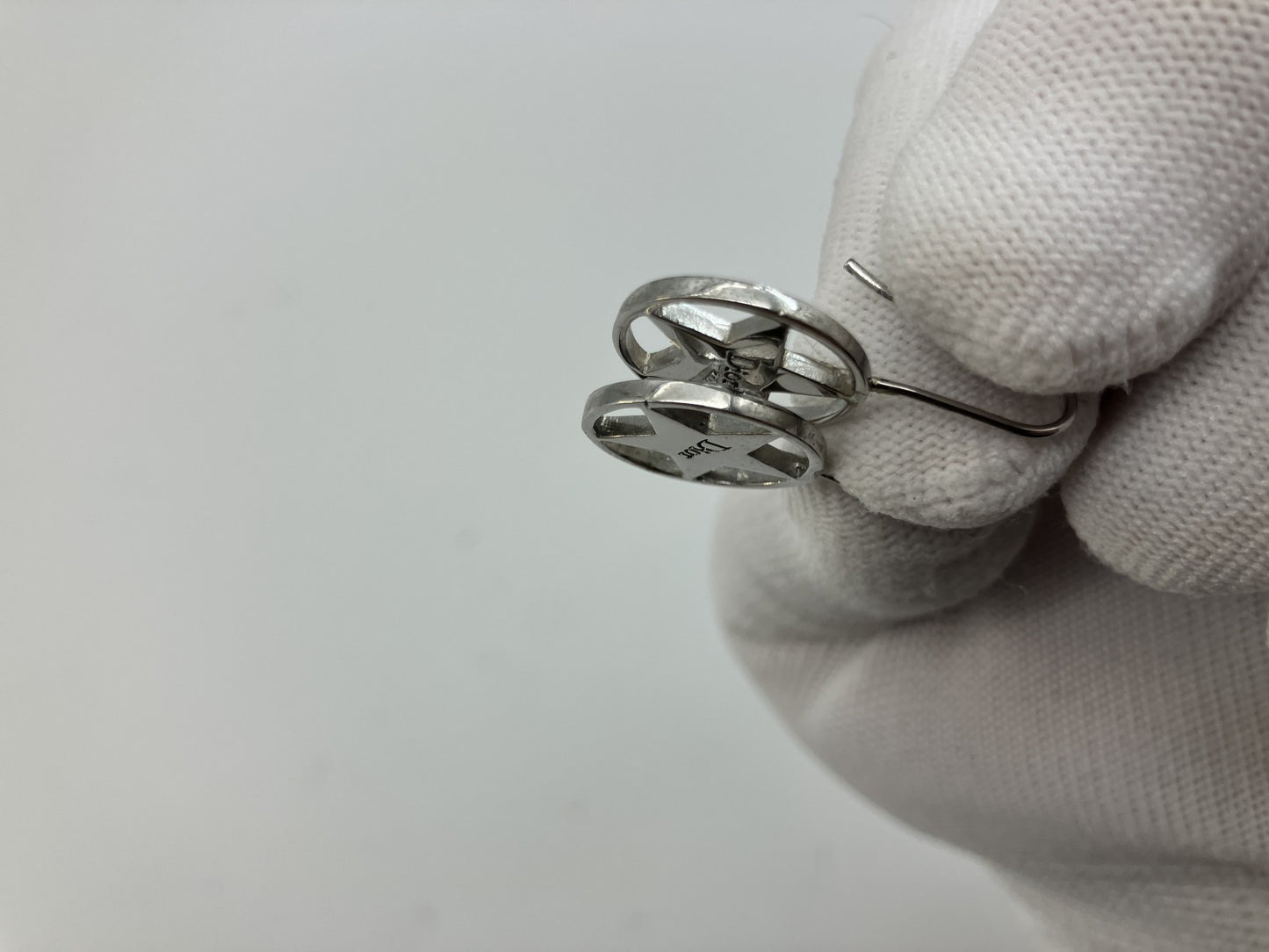 Dior Star Logo Hook Earrings Silver Tone 1.6cm Authentic Made in France