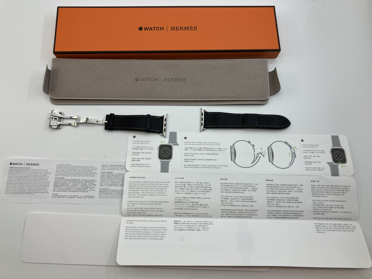 HERMES Apple Watch Genuine Leather Band Black 42 44 45mm Compatible Authentic Boxed