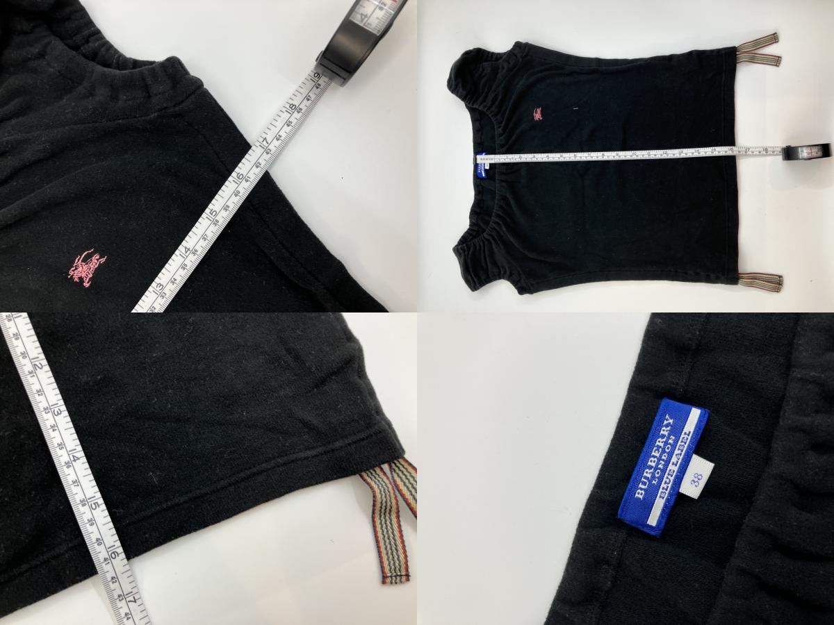 BURBERRY Blue Label Check Pattern Culottes Skirt 36 & Logo Top FAF01-655 Black 38 Women's Top and Bottom Set Outfit Burberry Setup Authentic Second-hand Goods Dealer Licensed