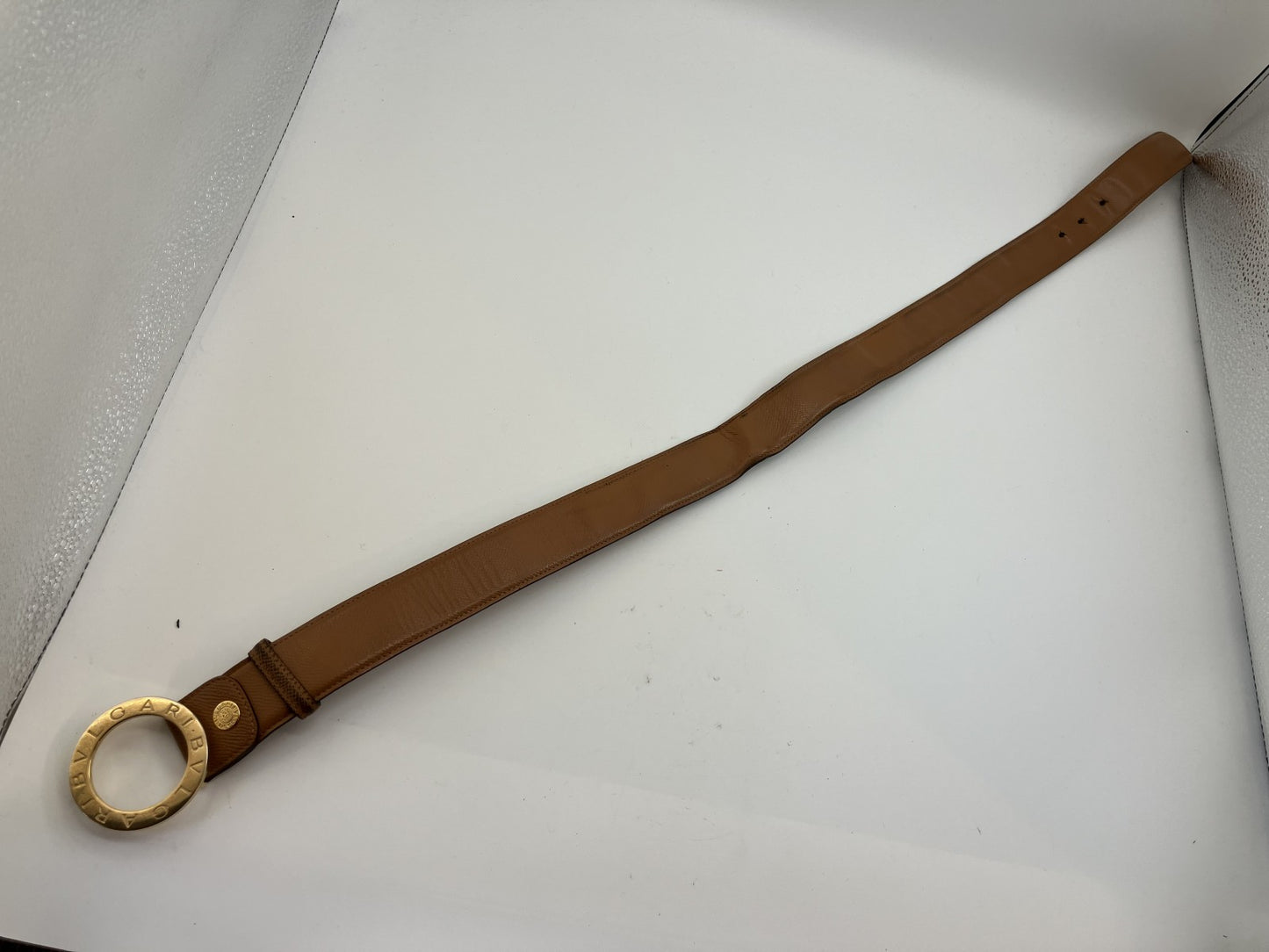 BVLGARI Belt Circle Length 95cm(37.40 inch) Width 4cm(1.57 inch) Brown & Gold