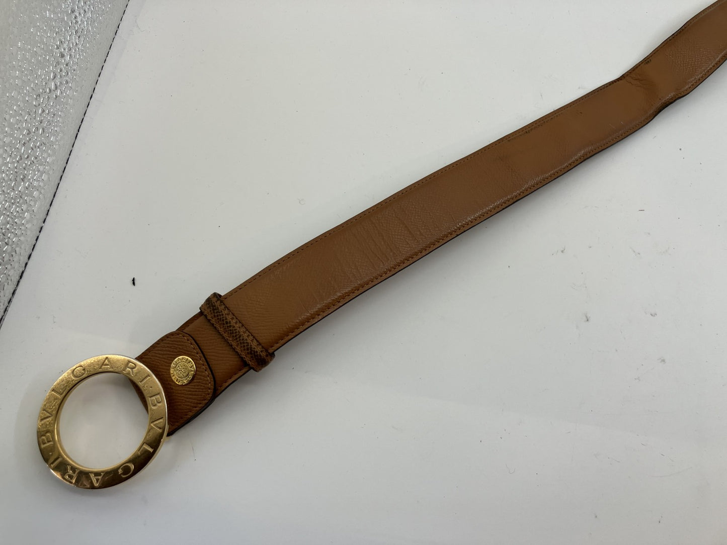 BVLGARI Circle Belt, Total Length 95cm (37.40 inch) Width 4cm (1.57 inch), Brown &amp; Gold, Free Shipping 