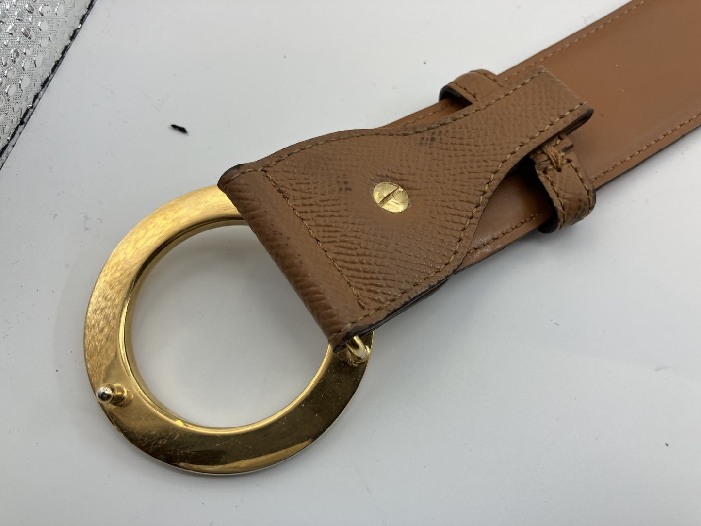BVLGARI Belt Circle Length 95cm(37.40 inch) Width 4cm(1.57 inch) Brown & Gold