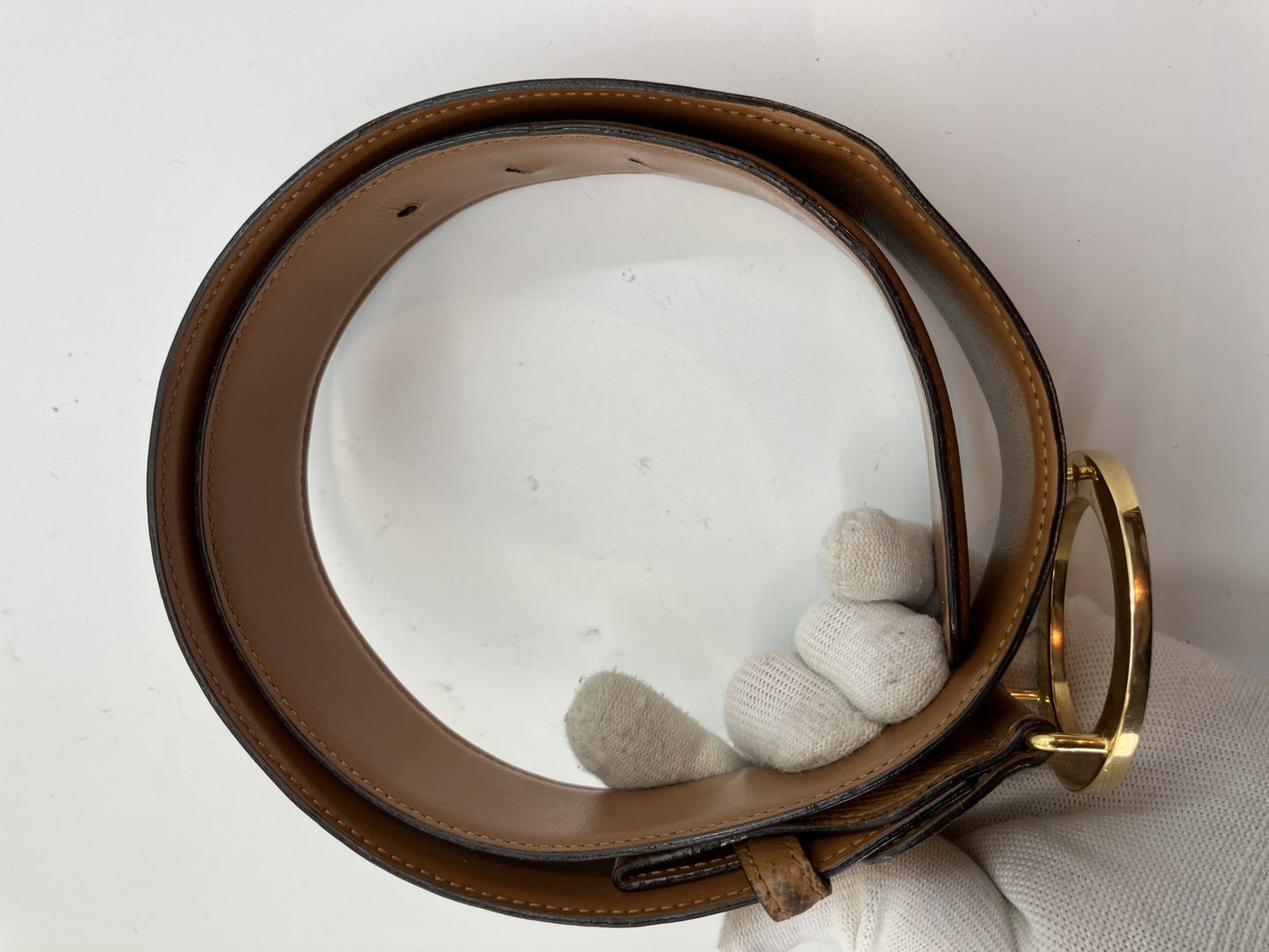 BVLGARI Belt Circle Length 95cm(37.40 inch) Width 4cm(1.57 inch) Brown & Gold