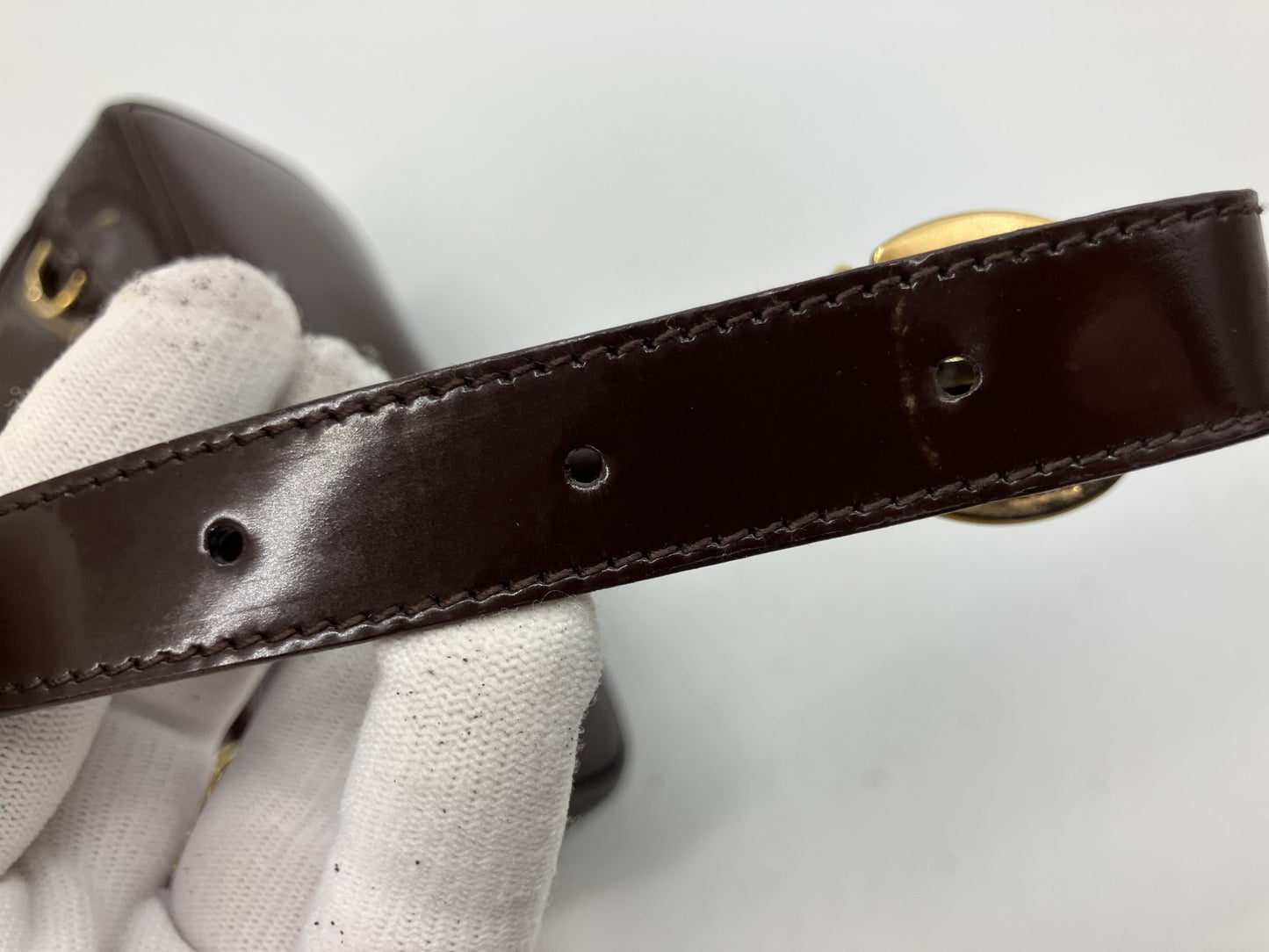 Gucci Bamboo Patent Leather Waist Body Bag Brown Italy Vintage 00334440127