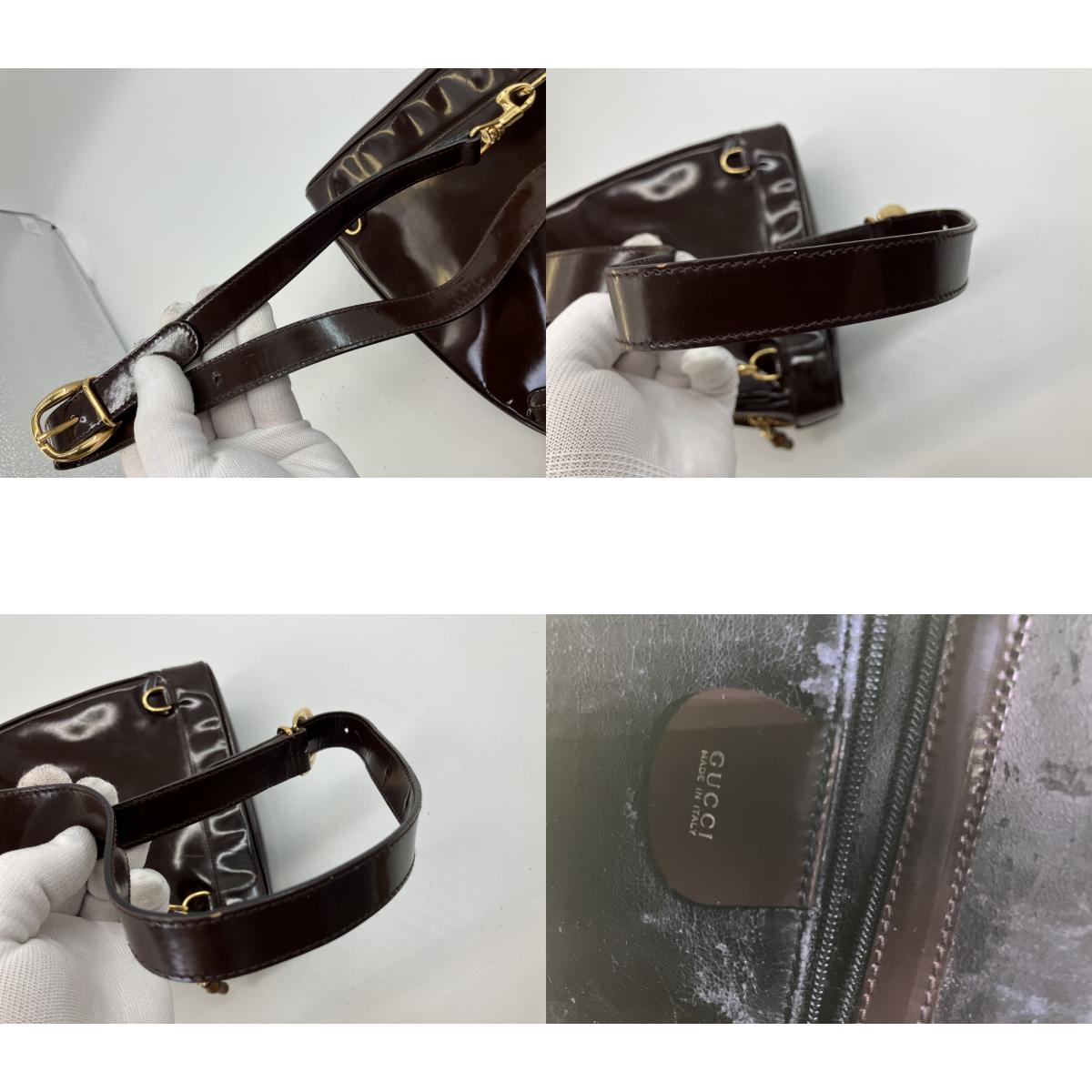 Gucci Bamboo Patent Leather Waist Body Bag Brown Italy Vintage 00334440127