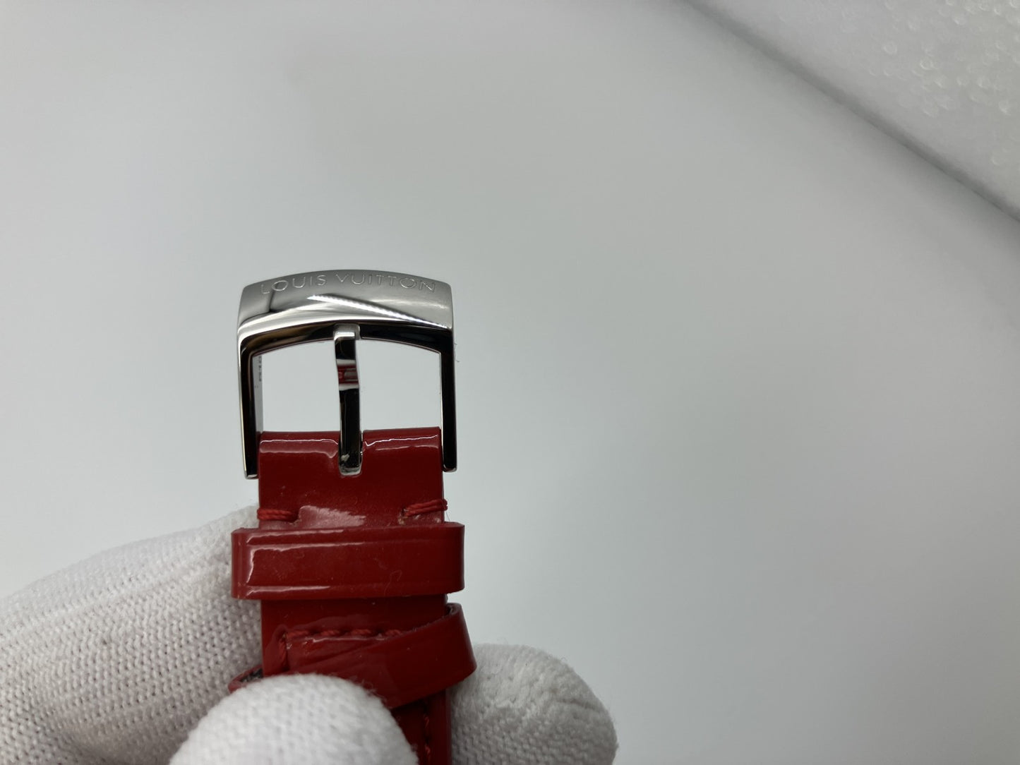 LOUIS VUITTON Vernis Leather Watch Strap Red 14mm Made in France Authentic