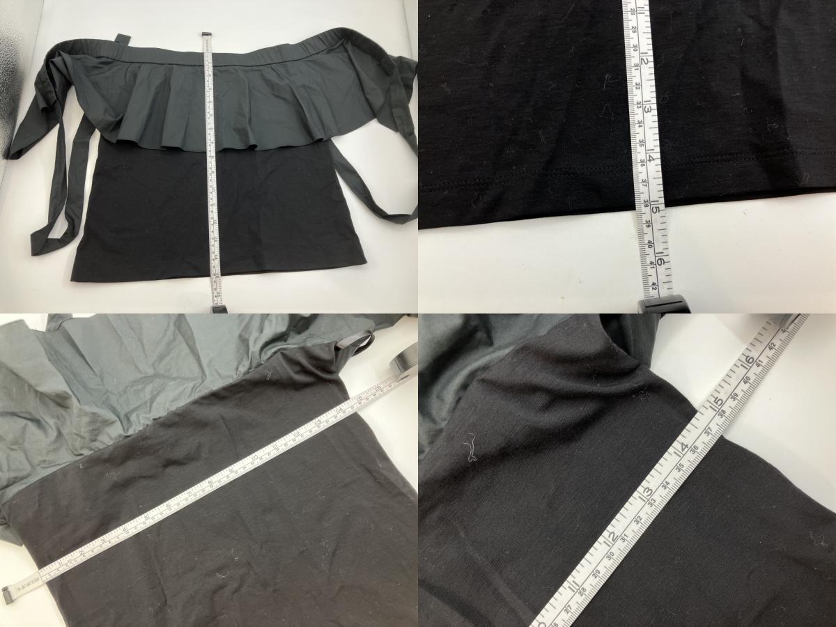 Used Yoko Chan YOKO CHAN Black Off Shoulder Ruffle Top Size 40 & Pleated Skirt Green Set Up Coordination Flare Style Women's Figure Covering Fashionable Clean Elegant Mode