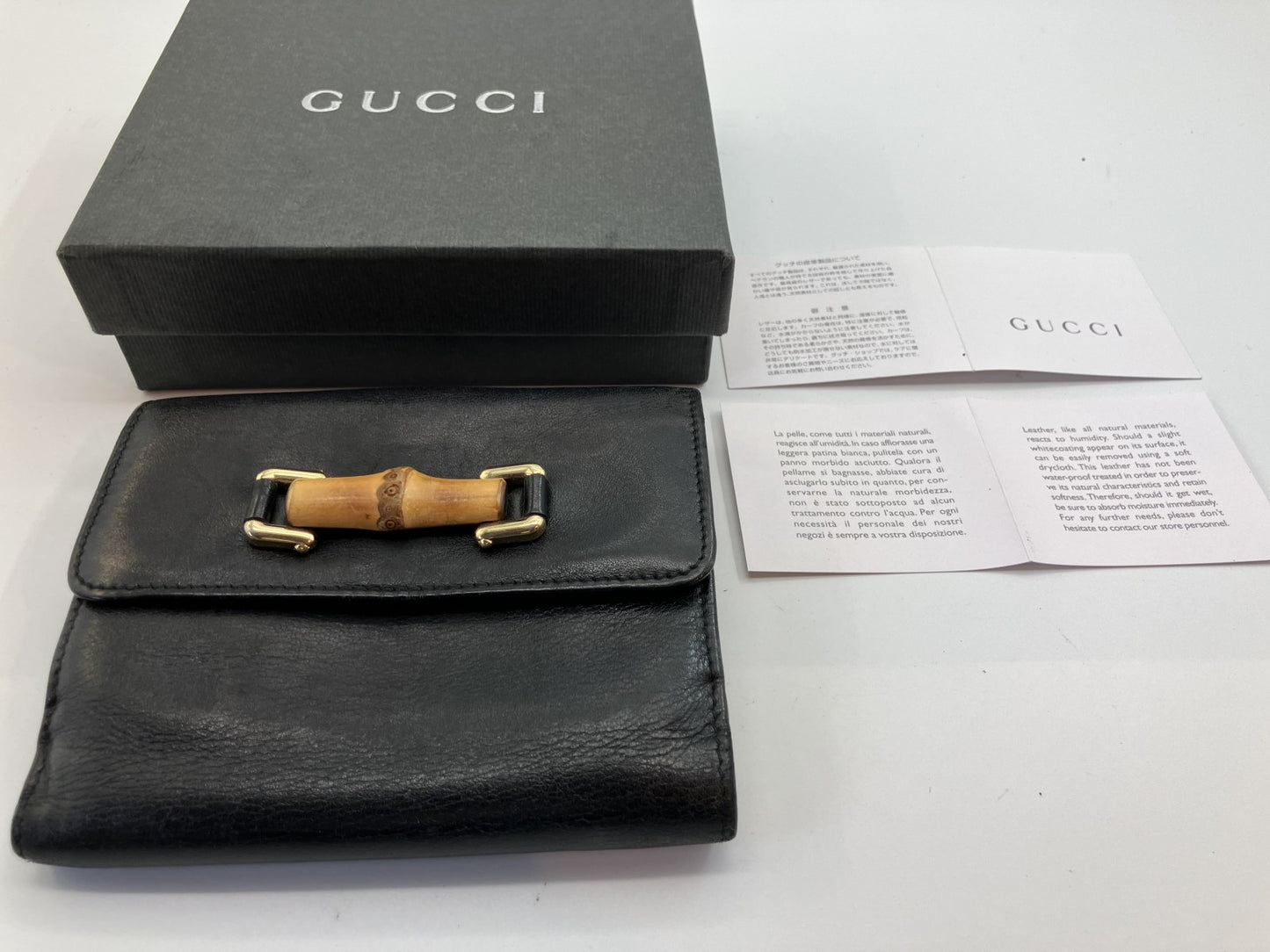 Gucci Bamboo Leather Bi-fold Wallet Black Boxed Free Shipping 