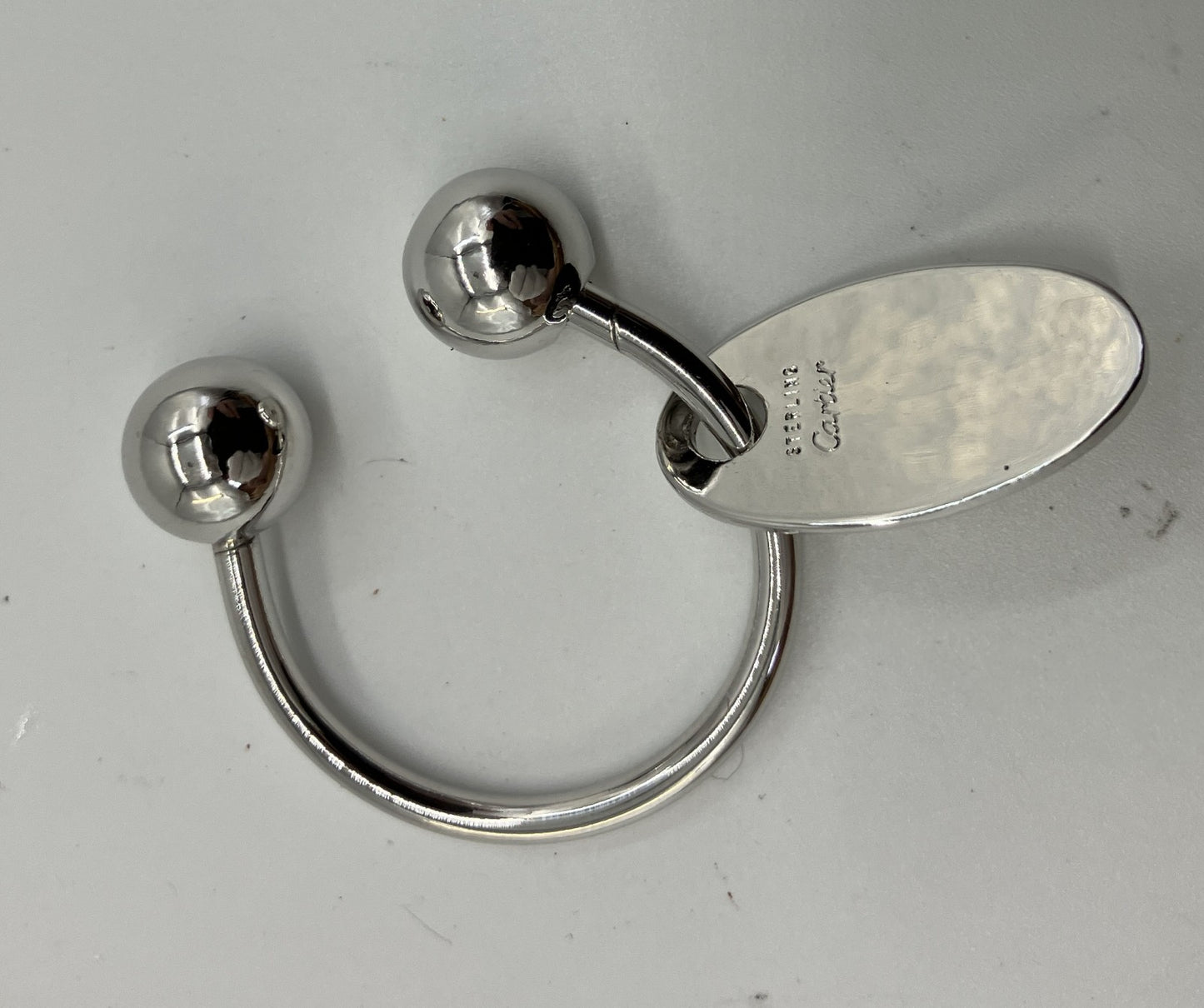 Cartier Sterling Silver Key Ring Bag Charm Oval Plate Screw Ring