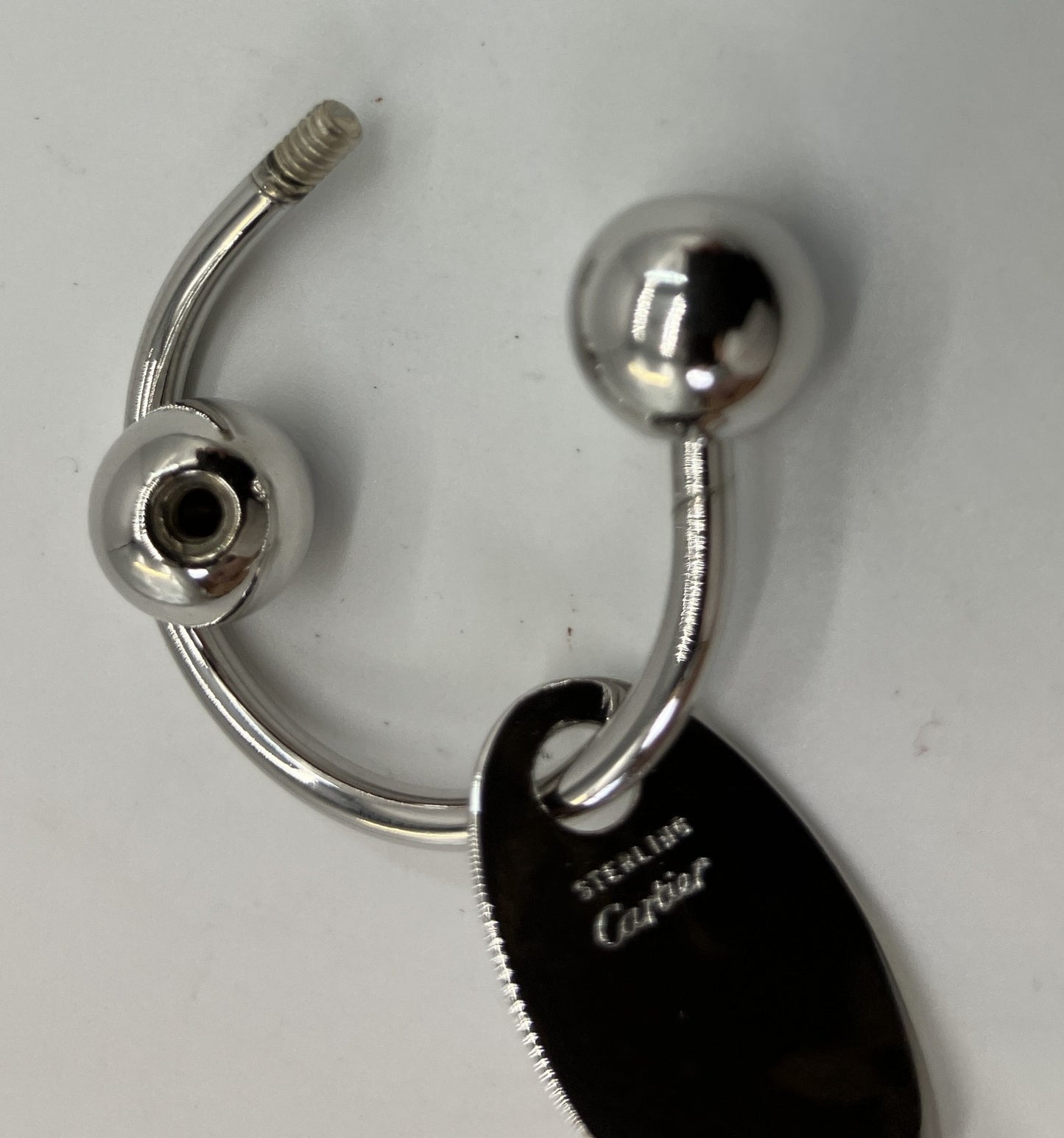Cartier Sterling Silver Key Ring Bag Charm Oval Plate Screw Ring