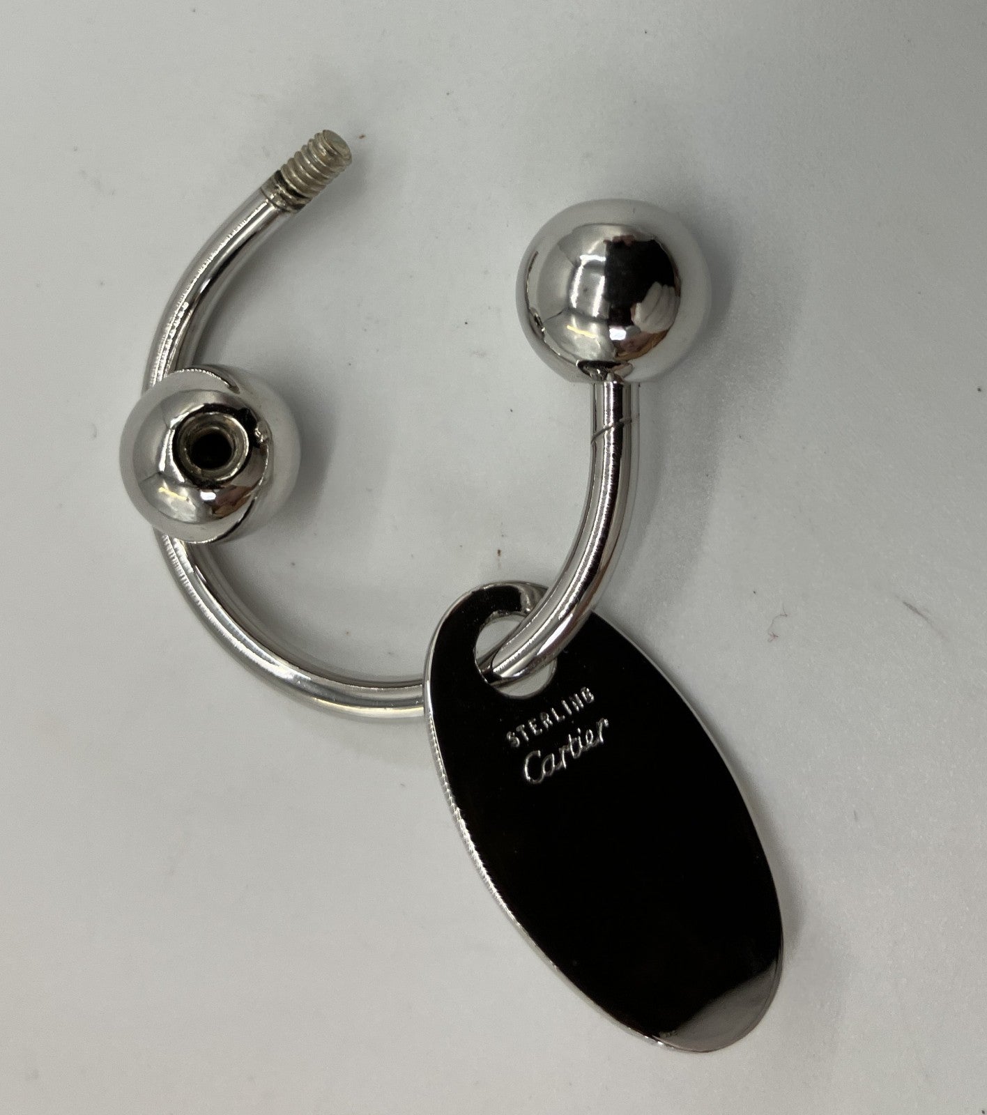 Cartier Sterling Silver Key Ring Bag Charm Oval Plate Screw Ring