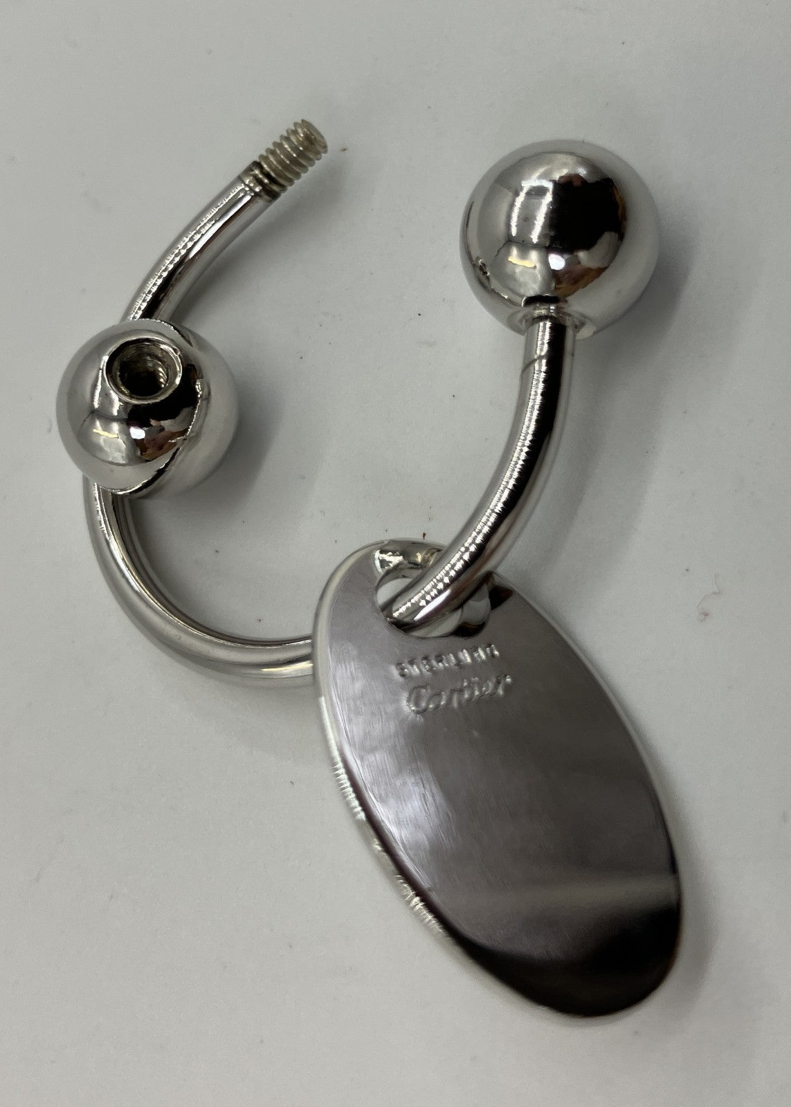 Cartier Sterling Silver Key Ring Bag Charm Oval Plate Screw Ring
