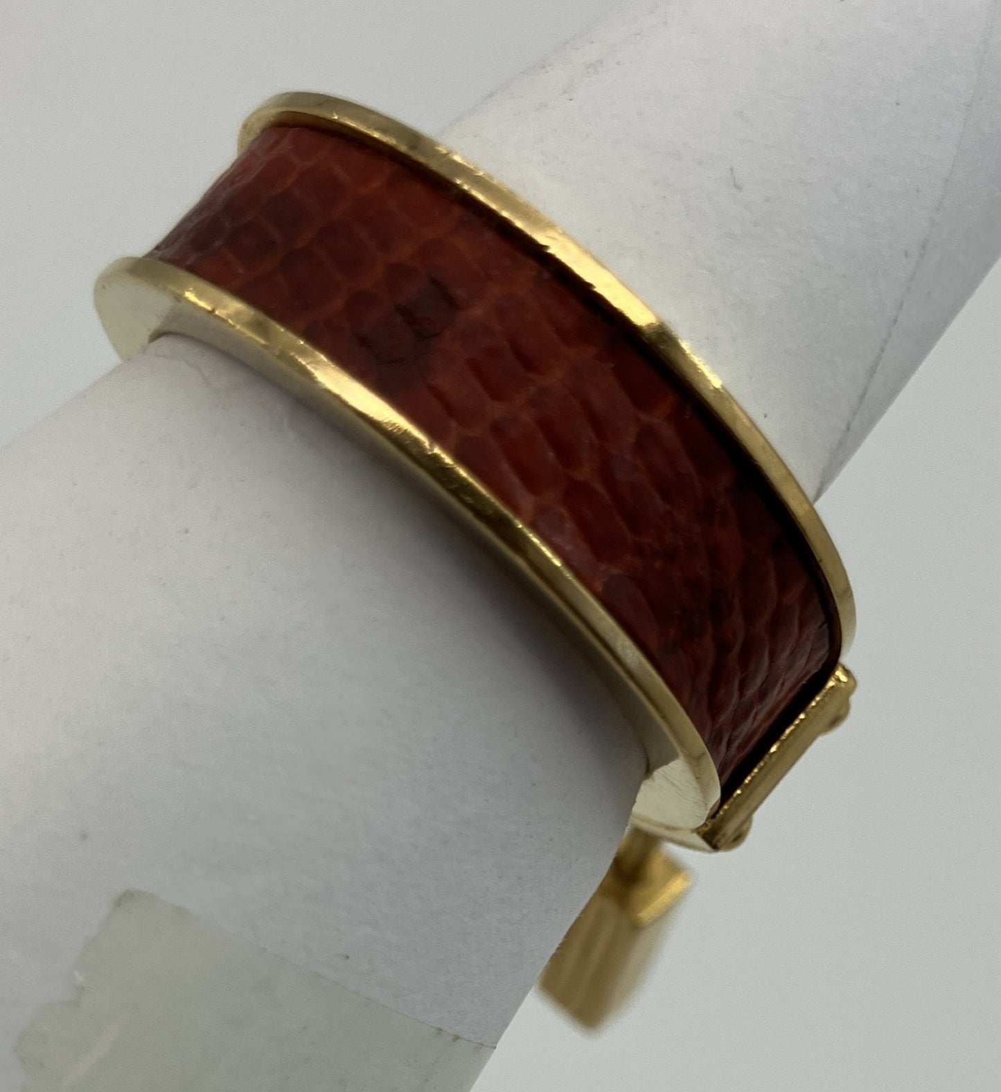 HERMES Scarf Ring Gold Tone Leather Detail Approx. 2.5cm Diameter Authentic Made in France