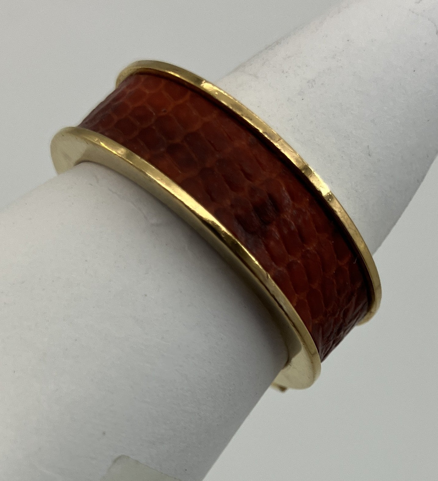 HERMES Scarf Ring Gold Tone Leather Detail Approx. 2.5cm Diameter Authentic Made in France