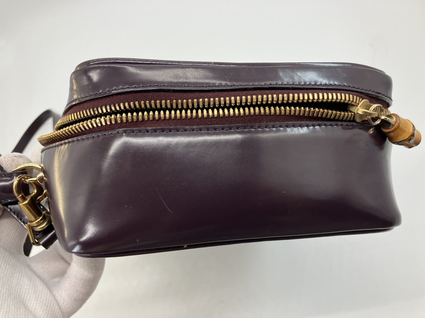 Gucci Vintage Burgundy Leather 2Way Shoulder Hand Bag Bamboo Italy