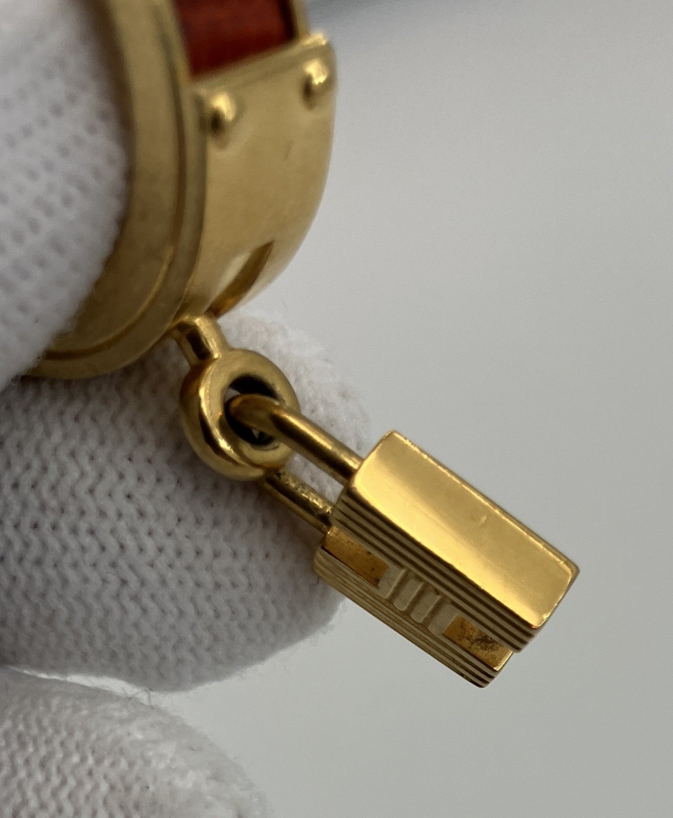 HERMES Scarf Ring Gold Tone Leather Detail Approx. 2.5cm Diameter Authentic Made in France