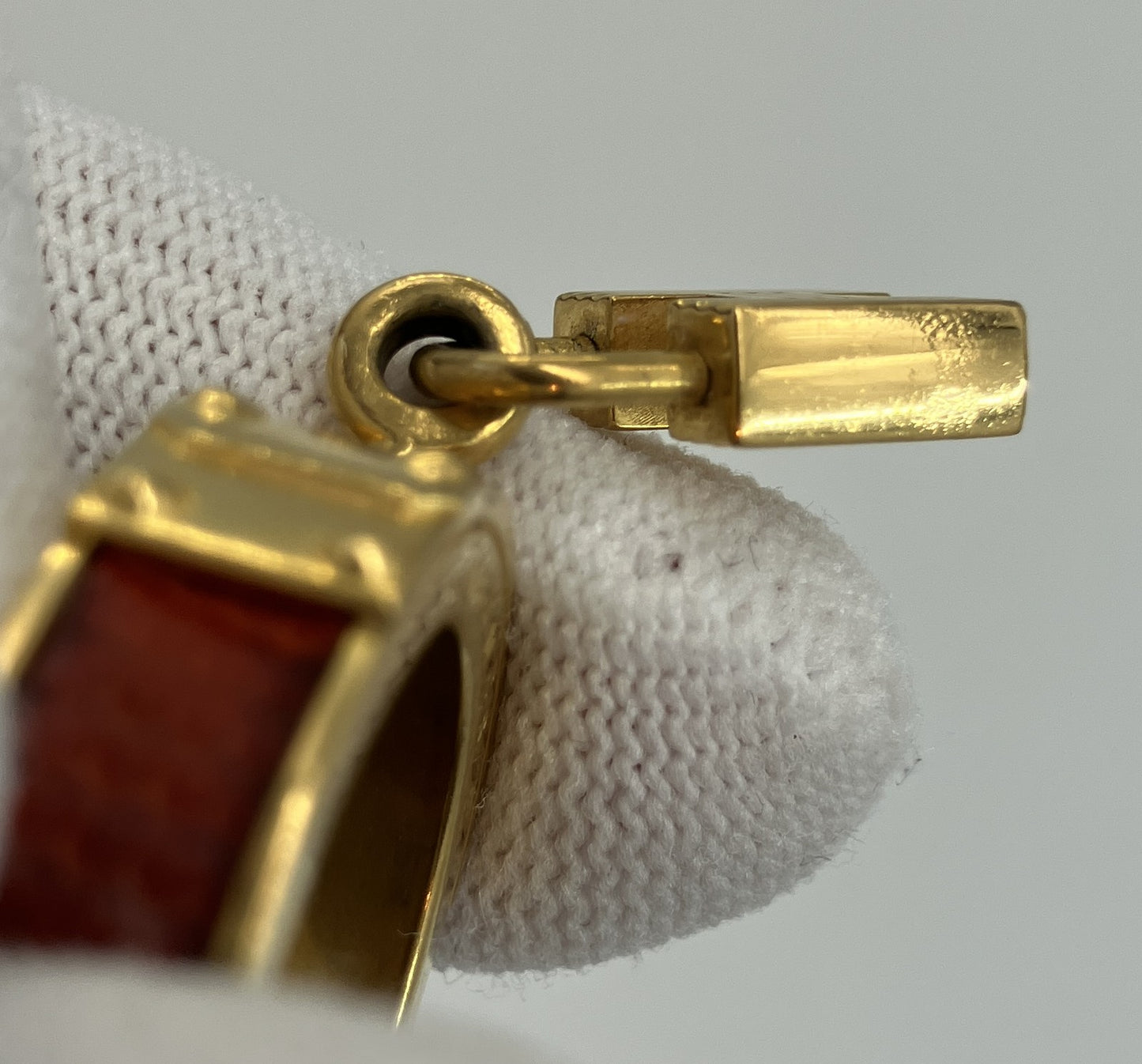 HERMES Scarf Ring Gold Tone Leather Detail Approx. 2.5cm Diameter Authentic Made in France