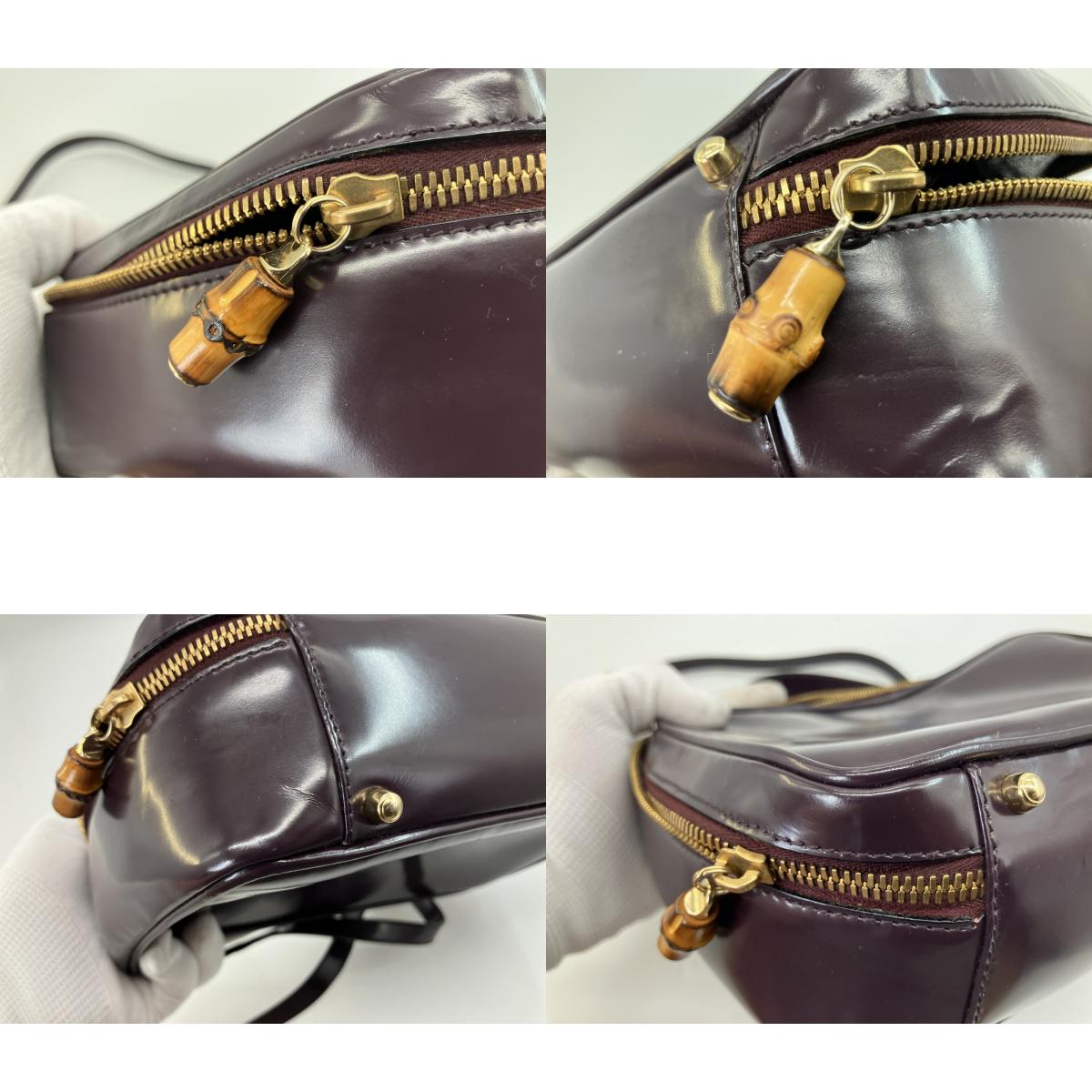 Gucci Vintage Burgundy Leather 2Way Shoulder Hand Bag Bamboo Italy