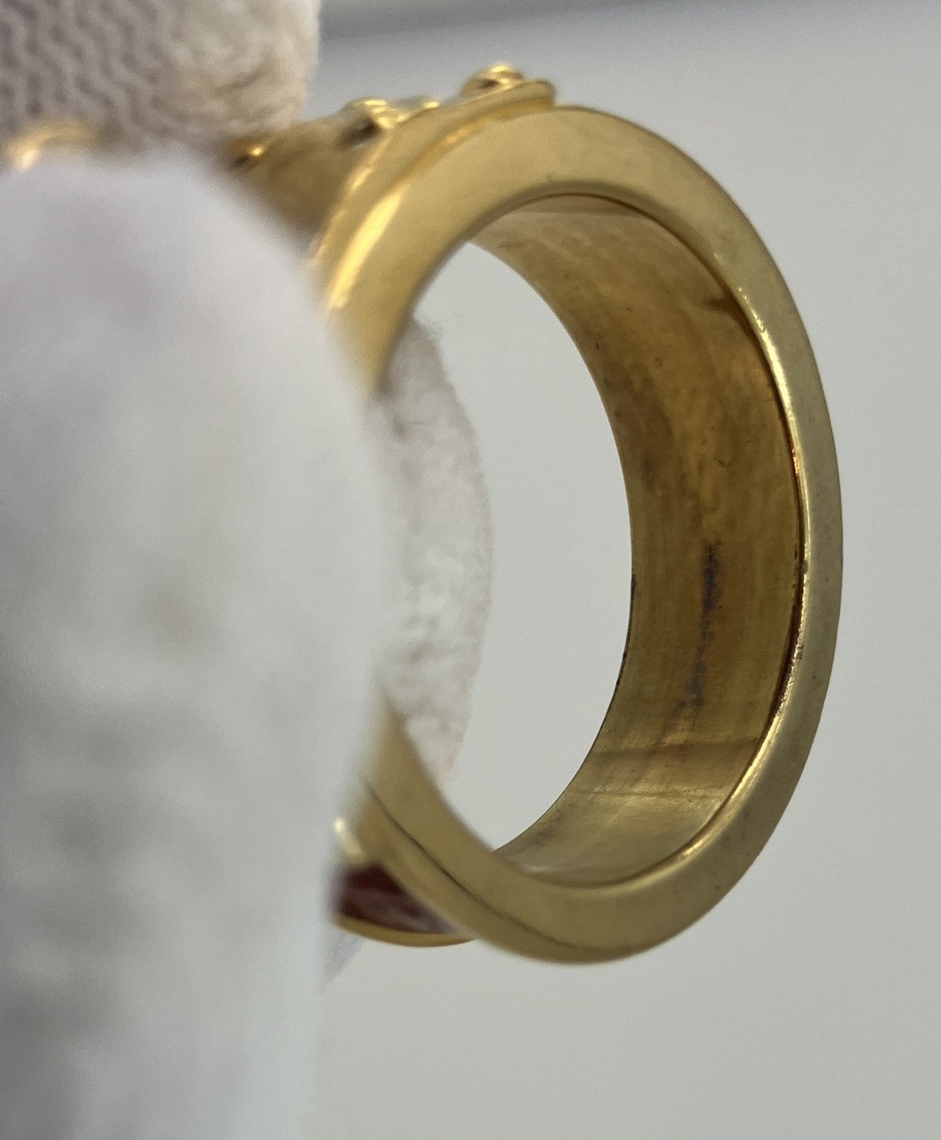 HERMES Scarf Ring Gold Tone Leather Detail Approx. 2.5cm Diameter Authentic Made in France