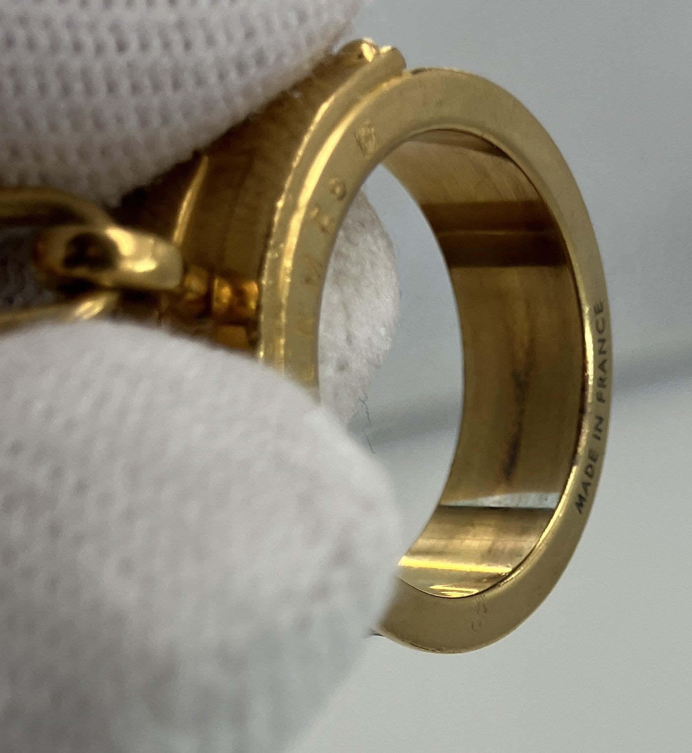 HERMES Scarf Ring Gold Tone Leather Detail Approx. 2.5cm Diameter Authentic Made in France